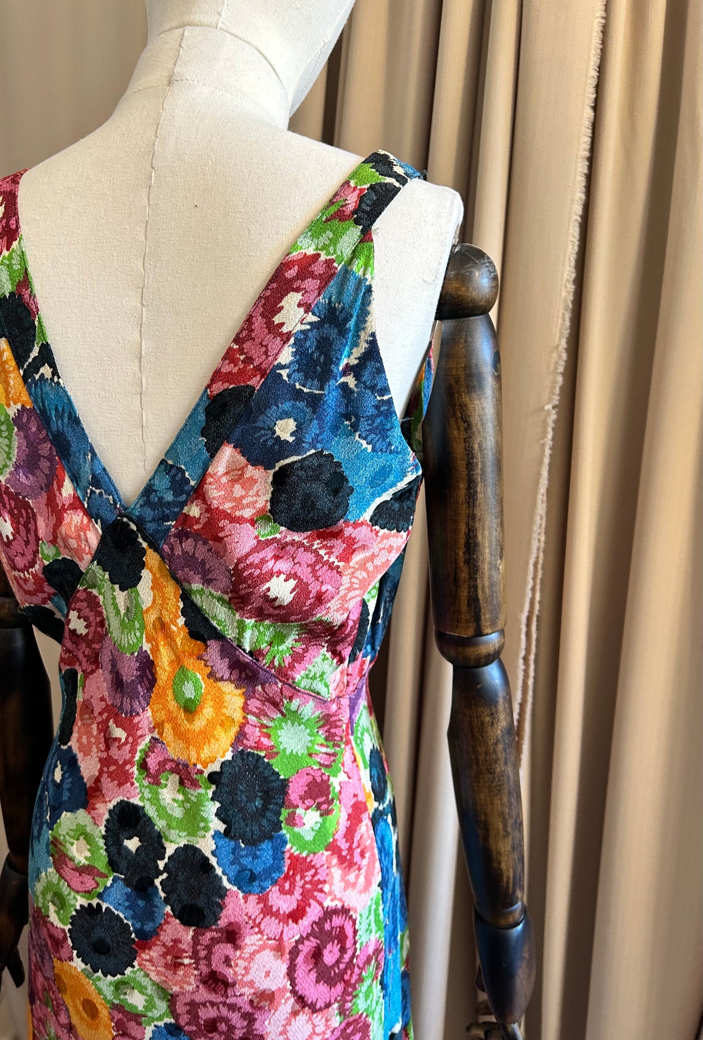 30s Bias Cut Printed Jacquard Dress