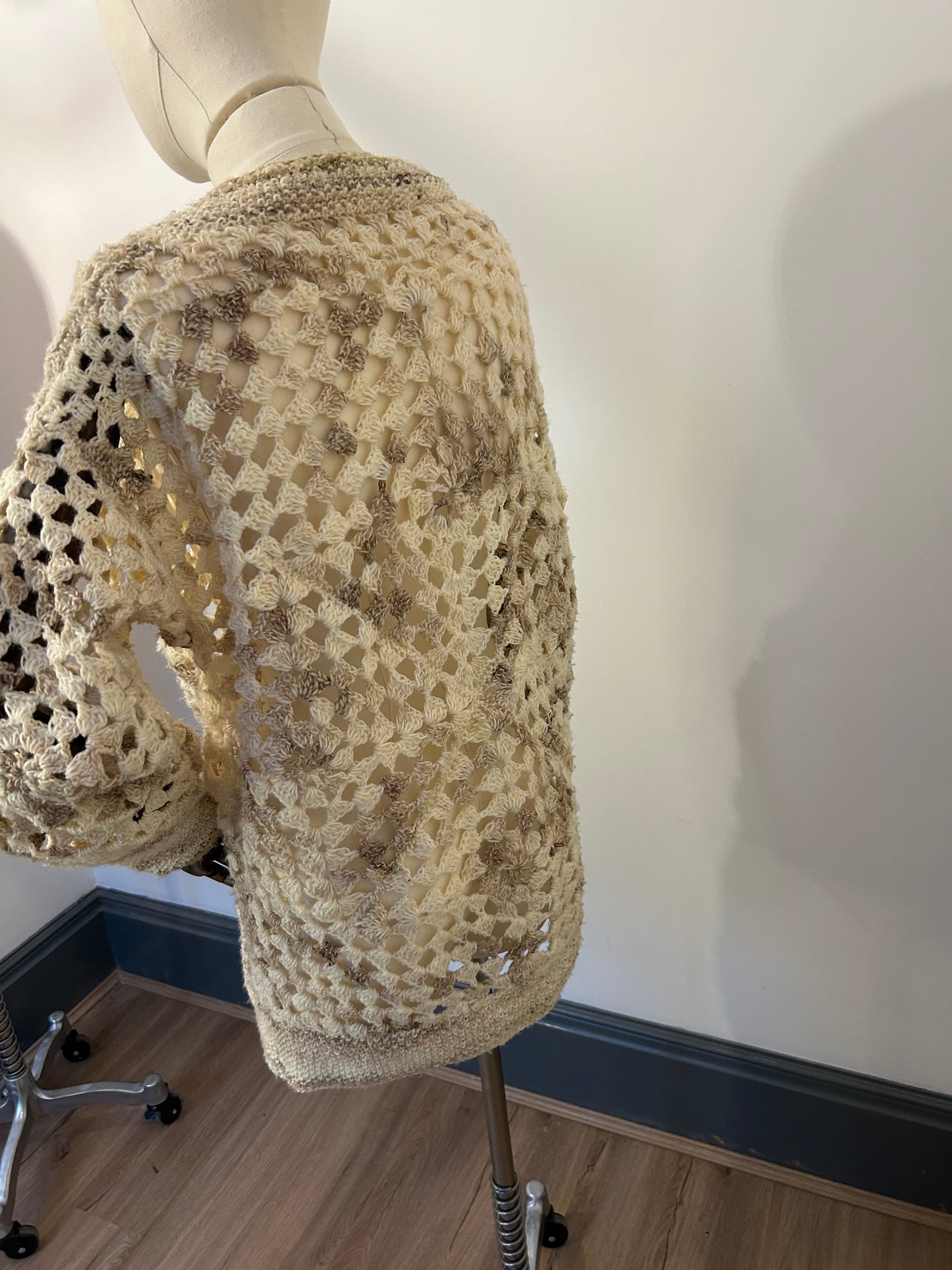 Cream and Brown Crochet Cardigan