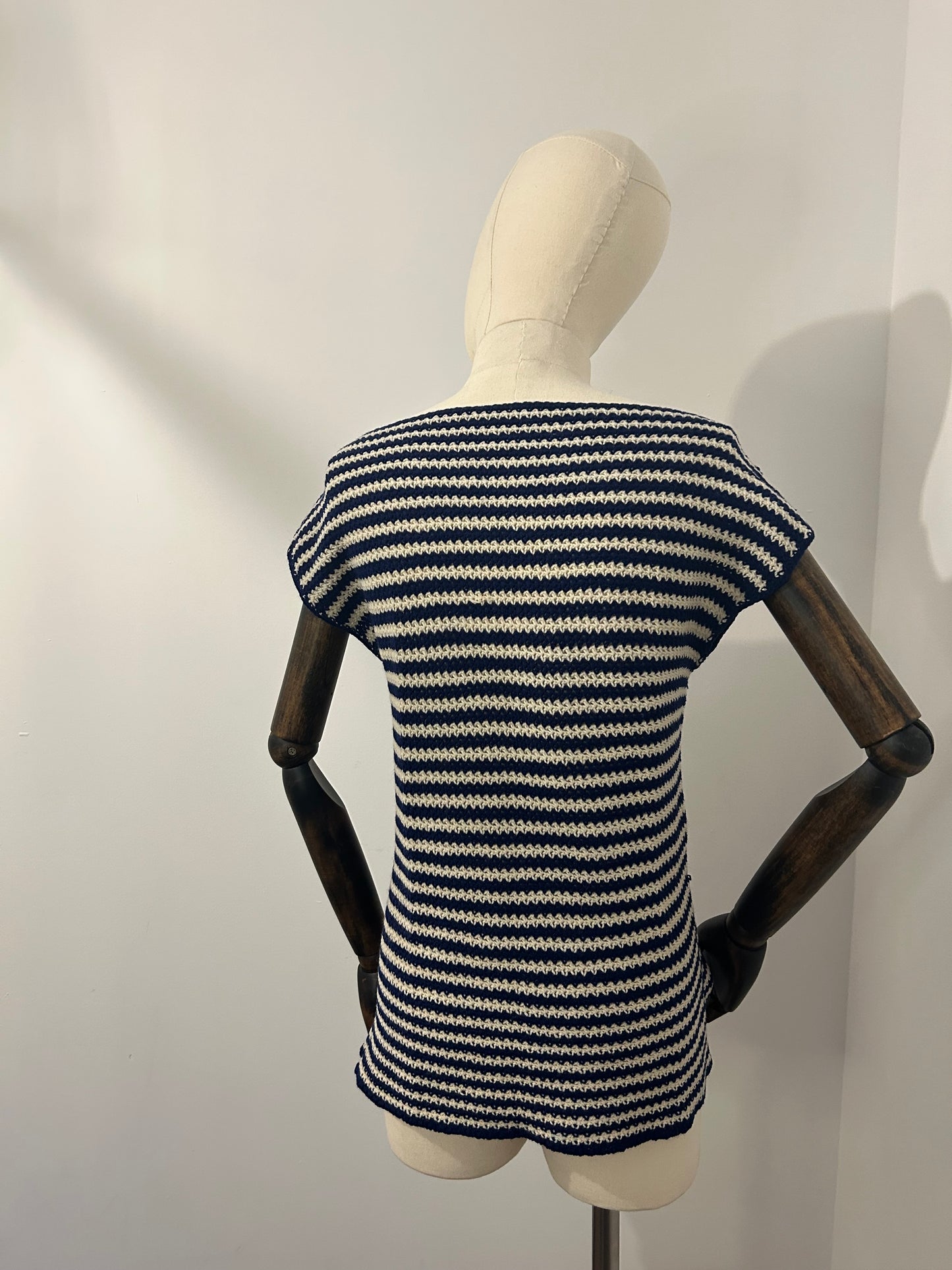 Hand Knitted Navy and Cream Tank