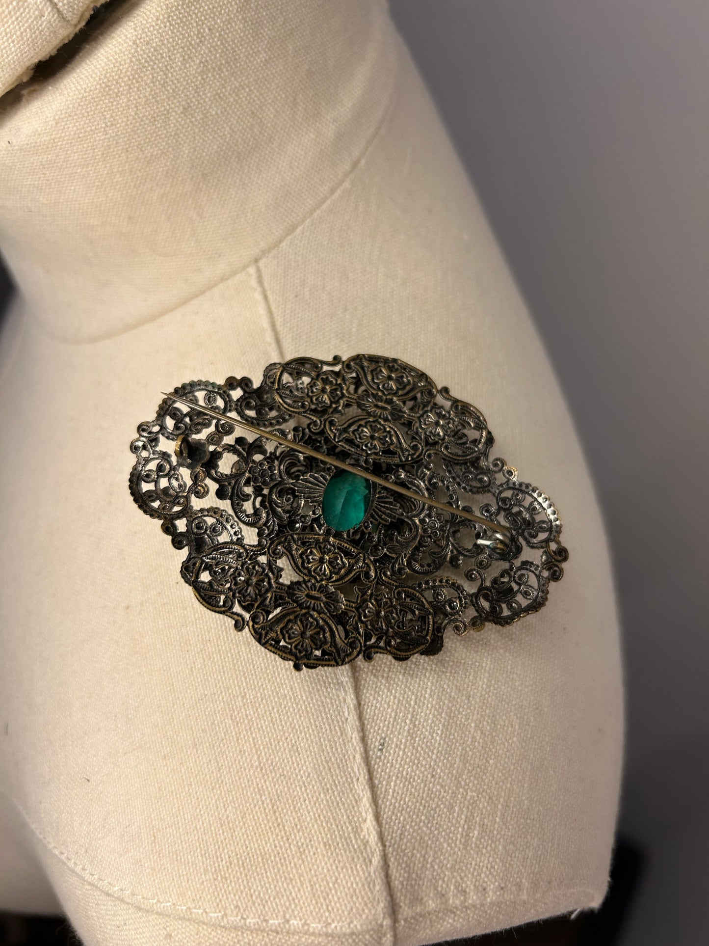 Large Green Filigree Brooch