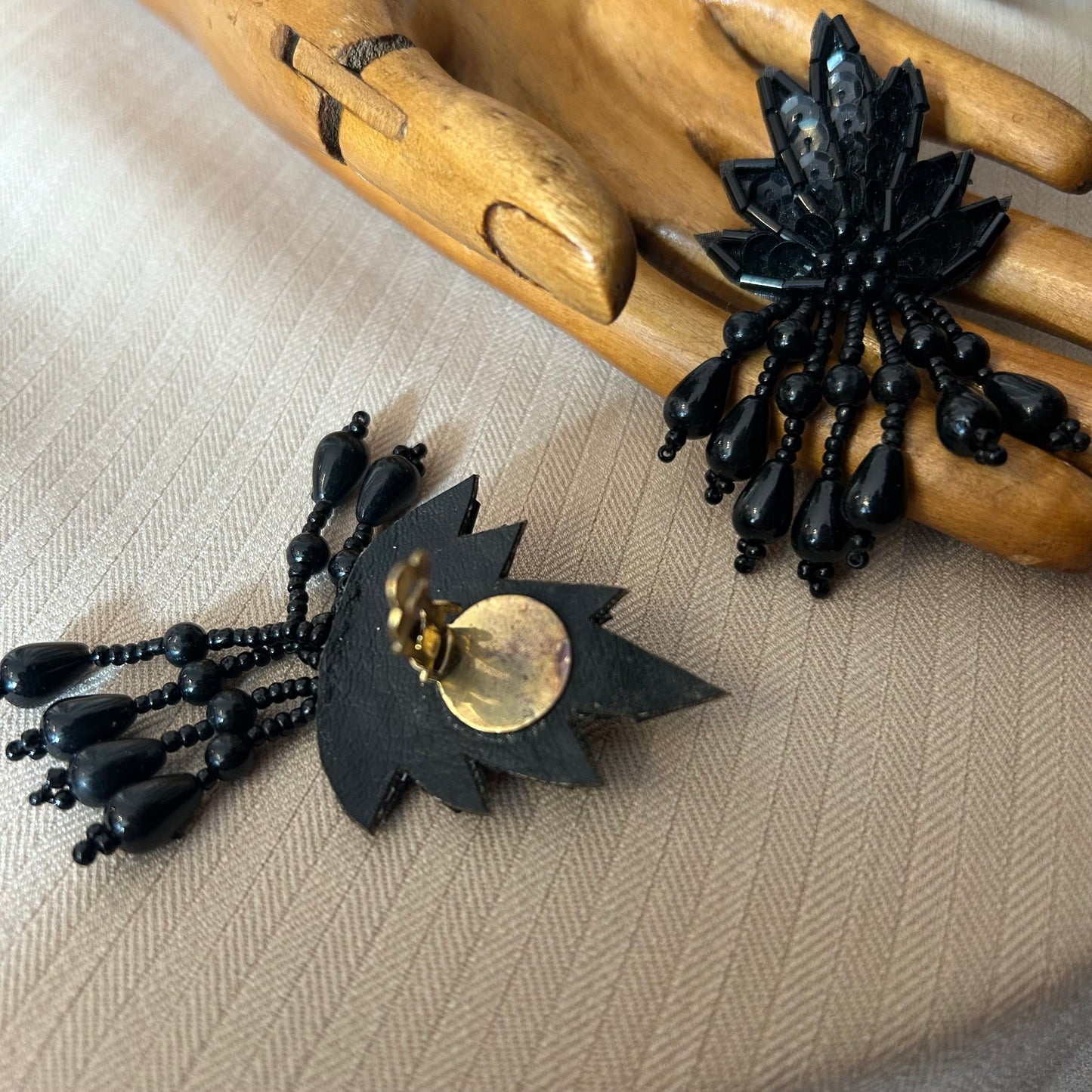Statement Black Beaded Clip On