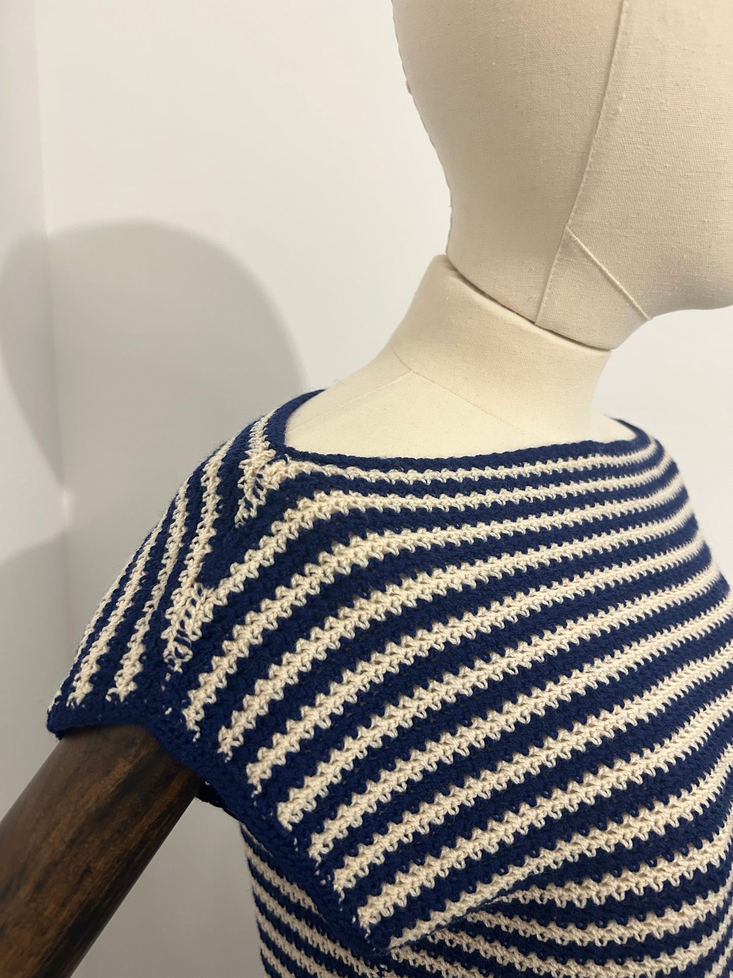 Hand Knitted Navy and Cream Tank