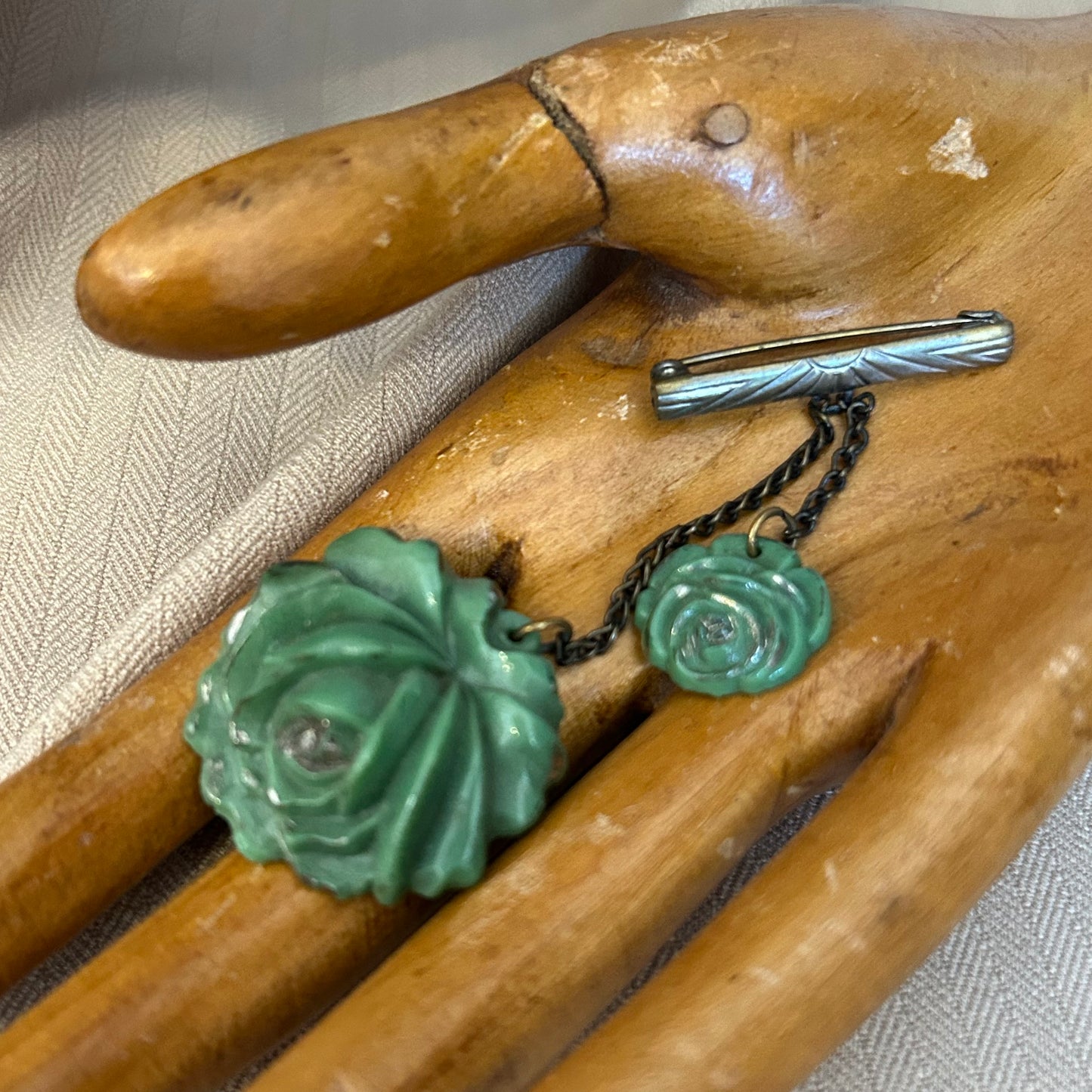 Two Green Flowers Brooch
