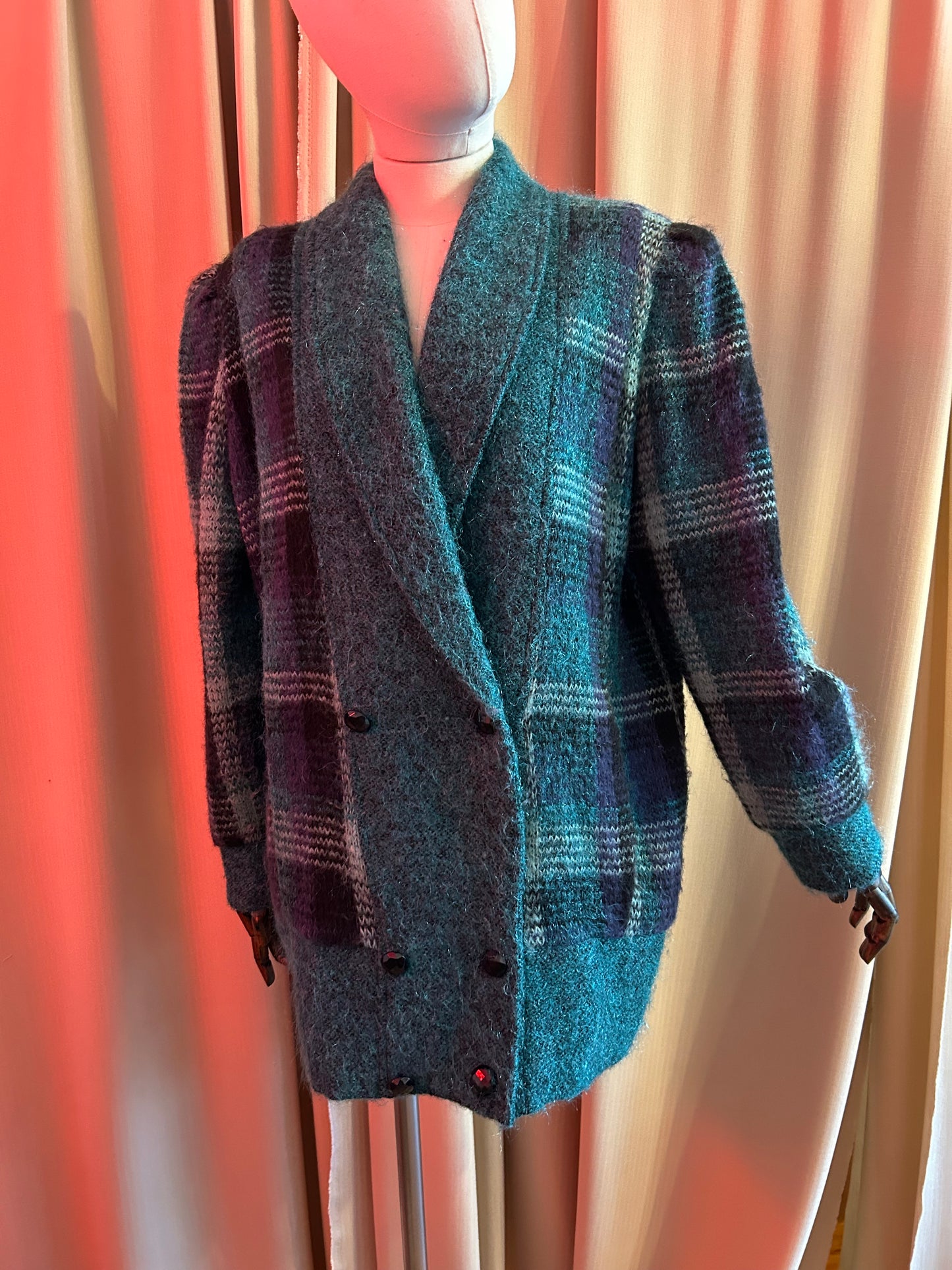 Blue Check Mohair Cardigan