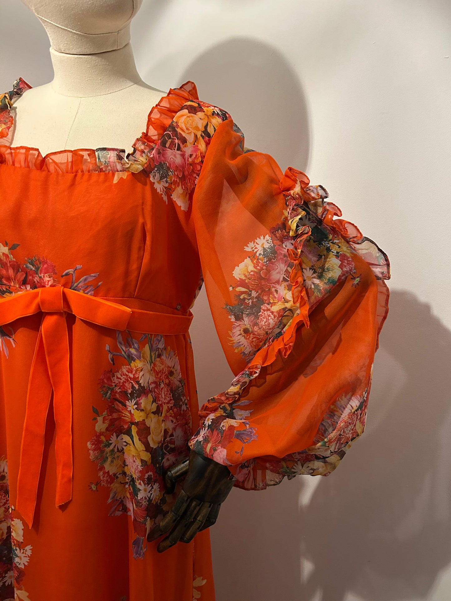 Orange Floral Ruffle Dress