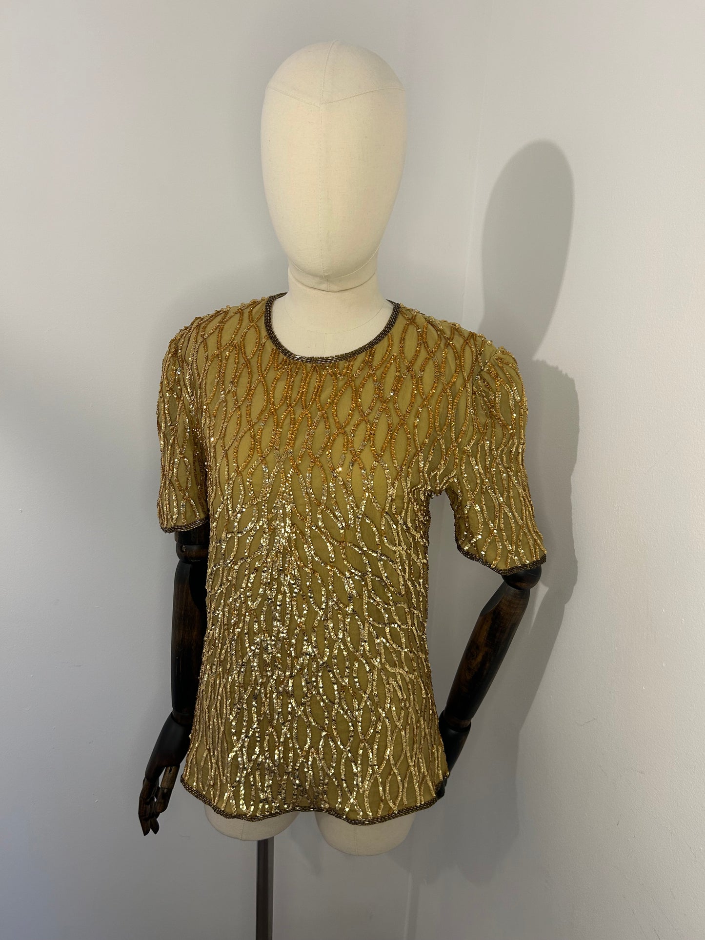 Gold Sequin Short Sleeve Top