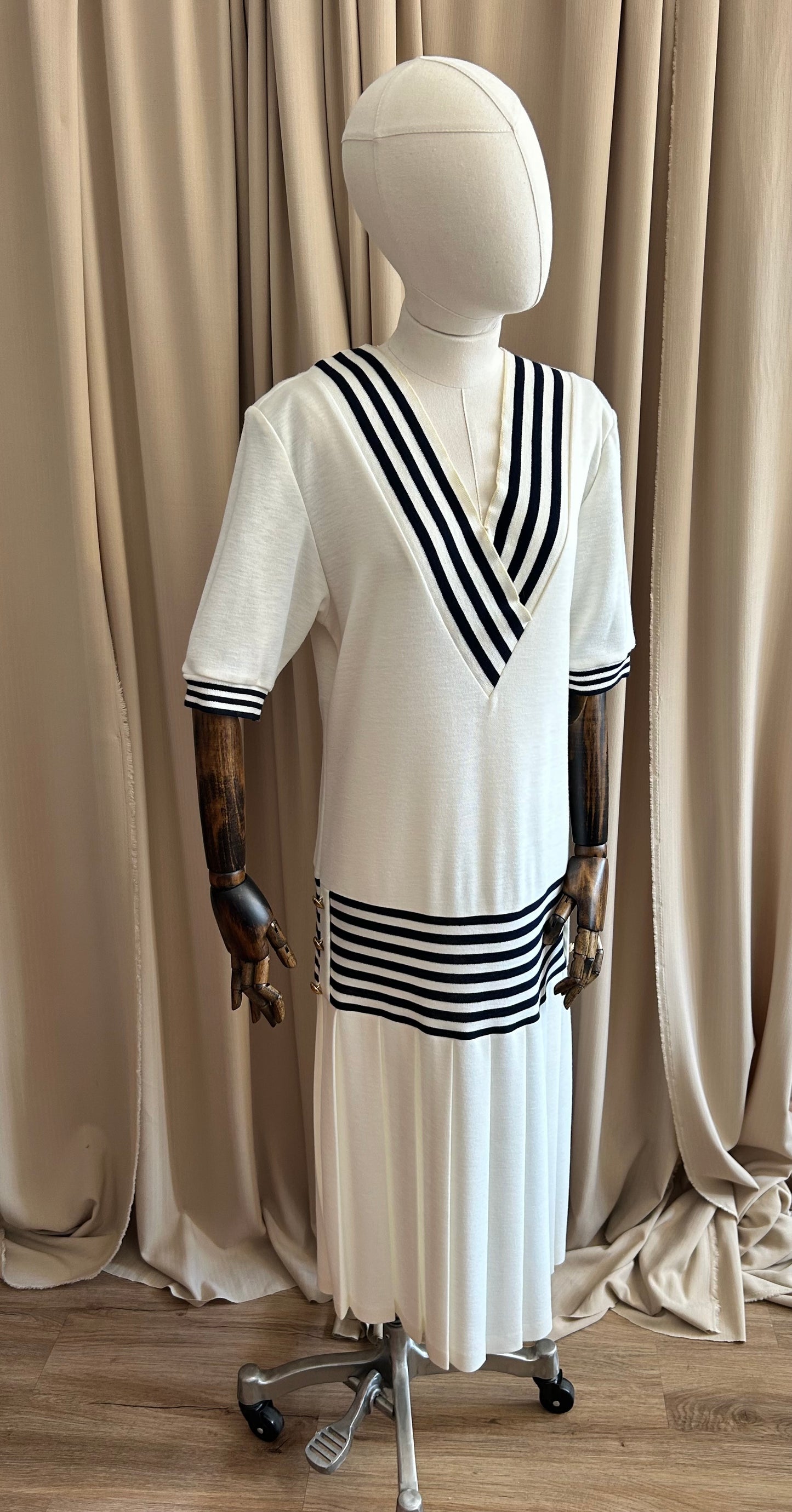 White and Navy Casual Dress