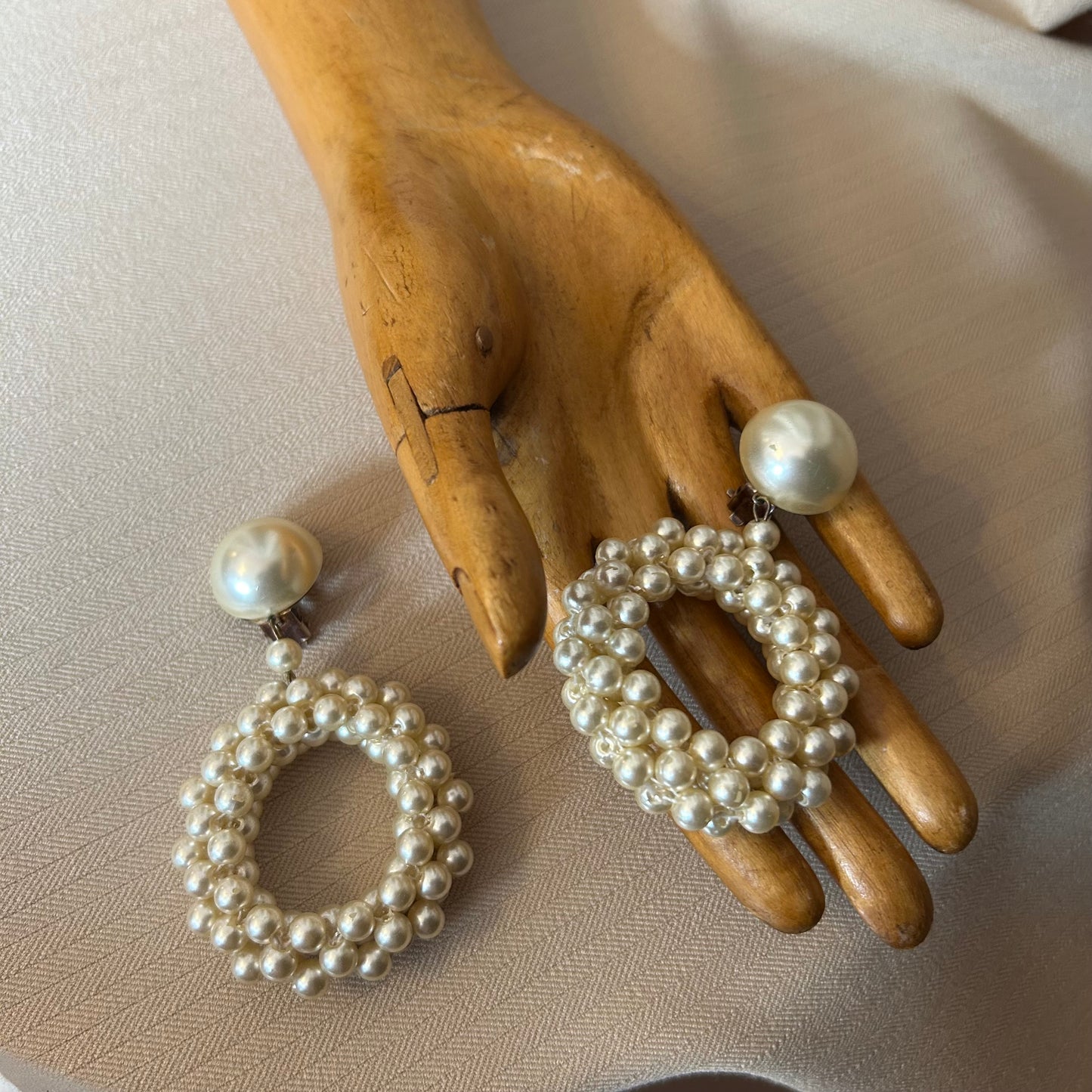 Large Circle Faux Pearl Clip Ons