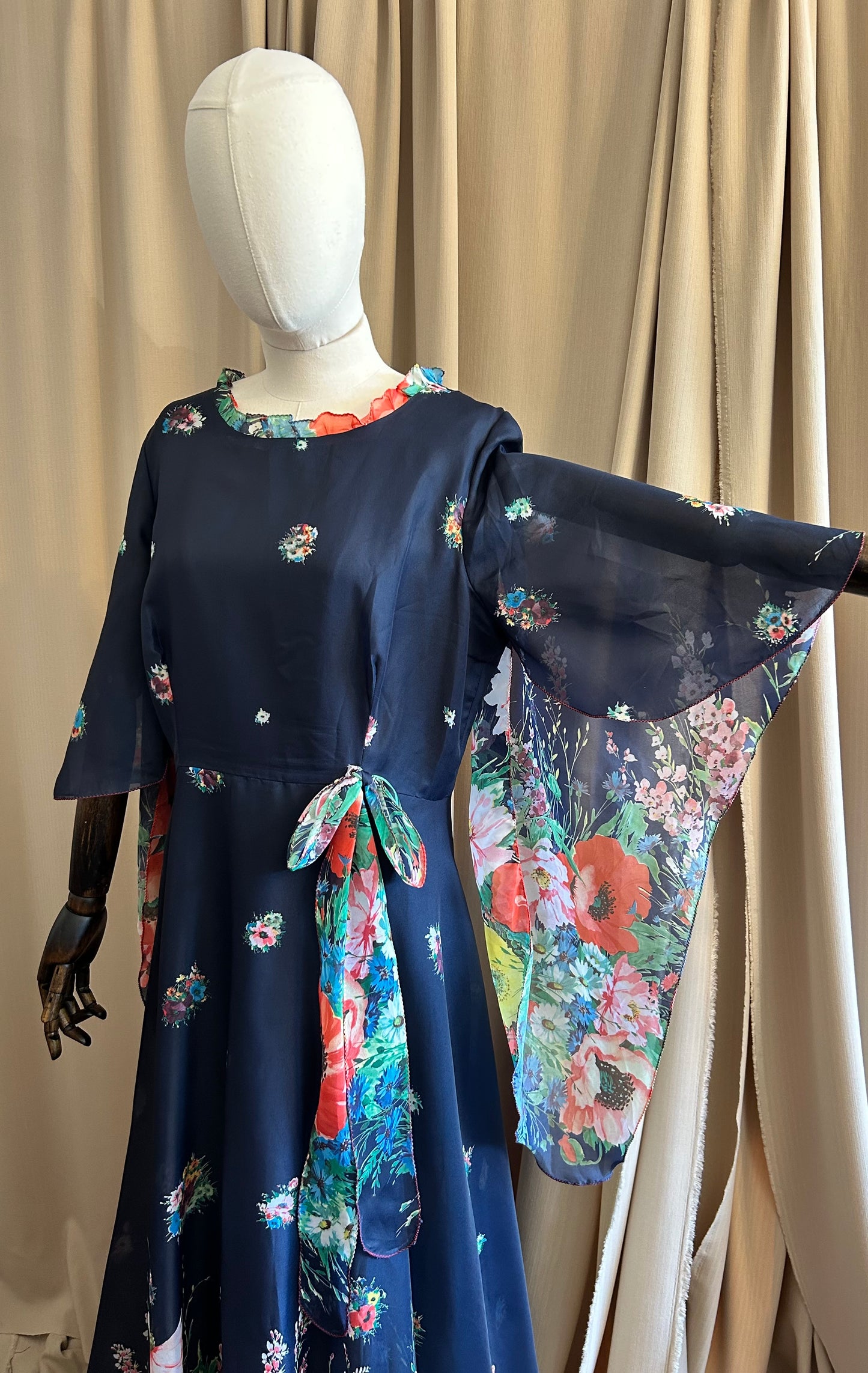 Floral Angel Sleeve Maxi Dress