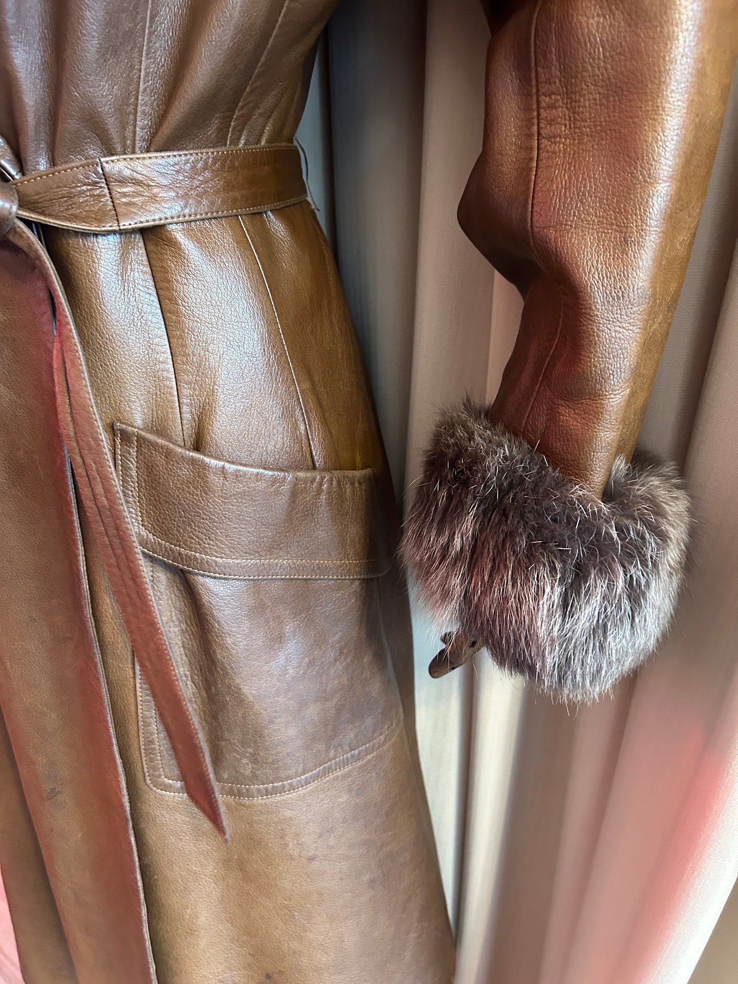 1970s Leather and Fox Fur Penny Lane Coat