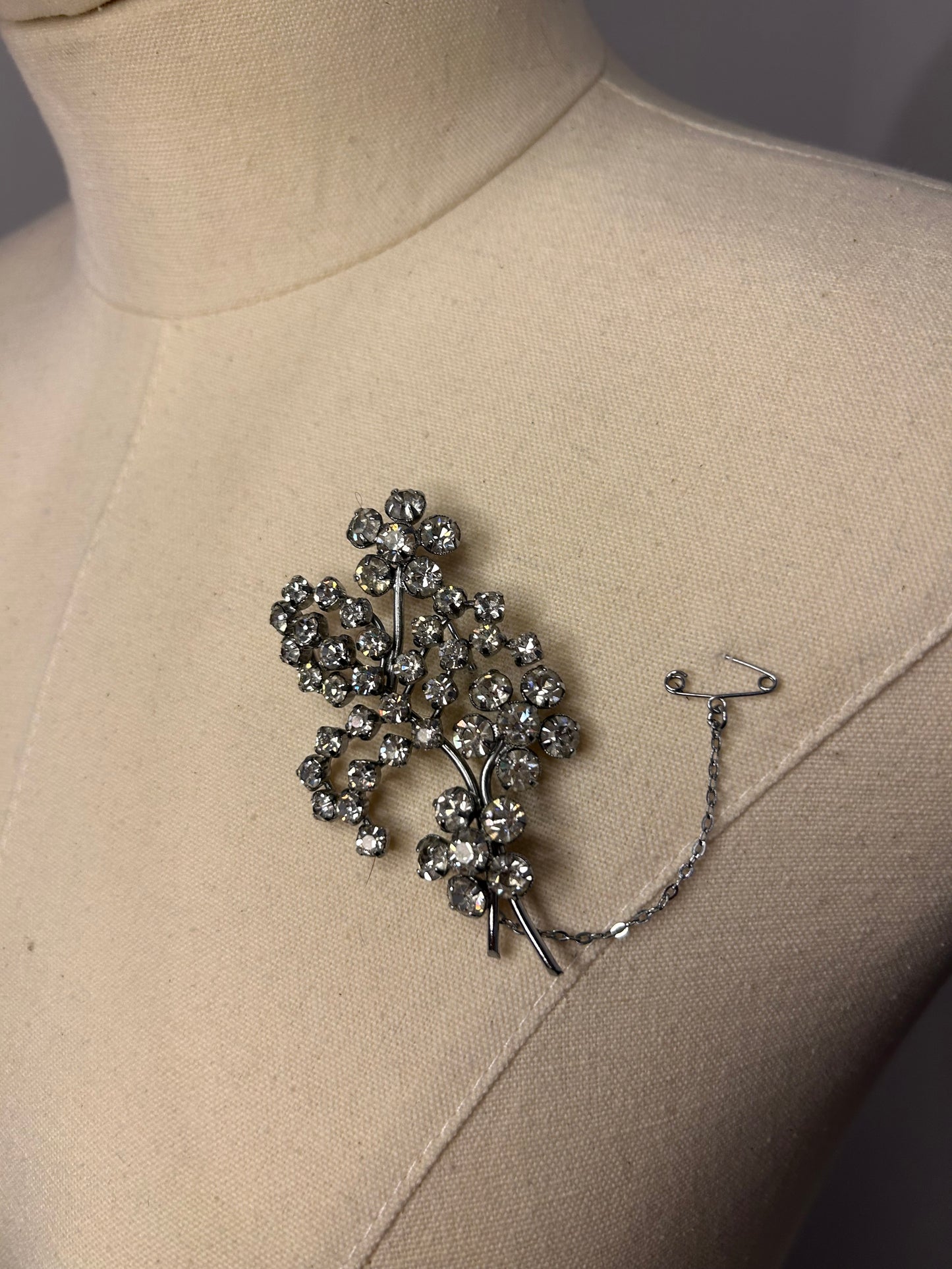 Diamanté Floral Spray Brooch