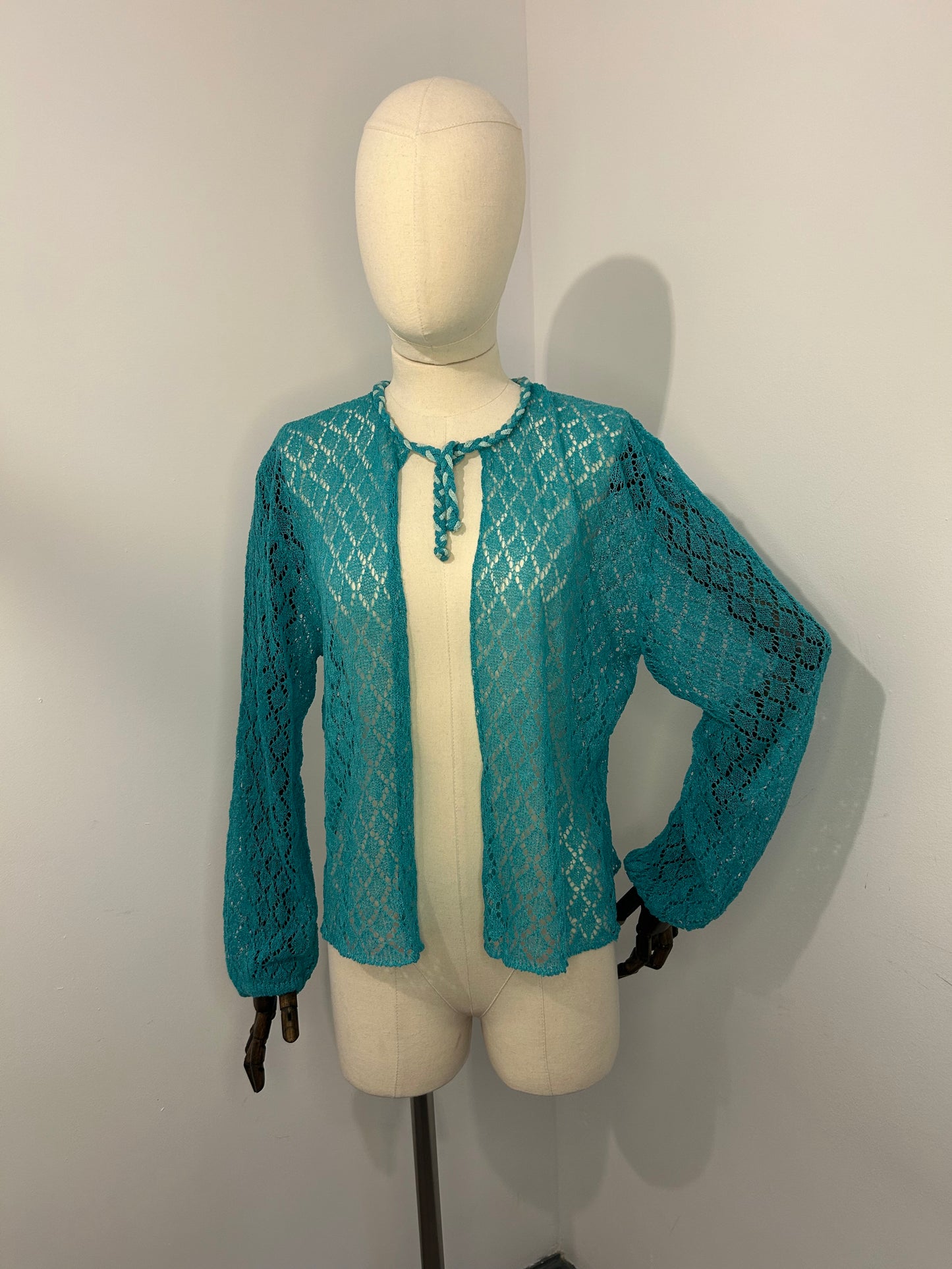 Teal Crochet Cardigan