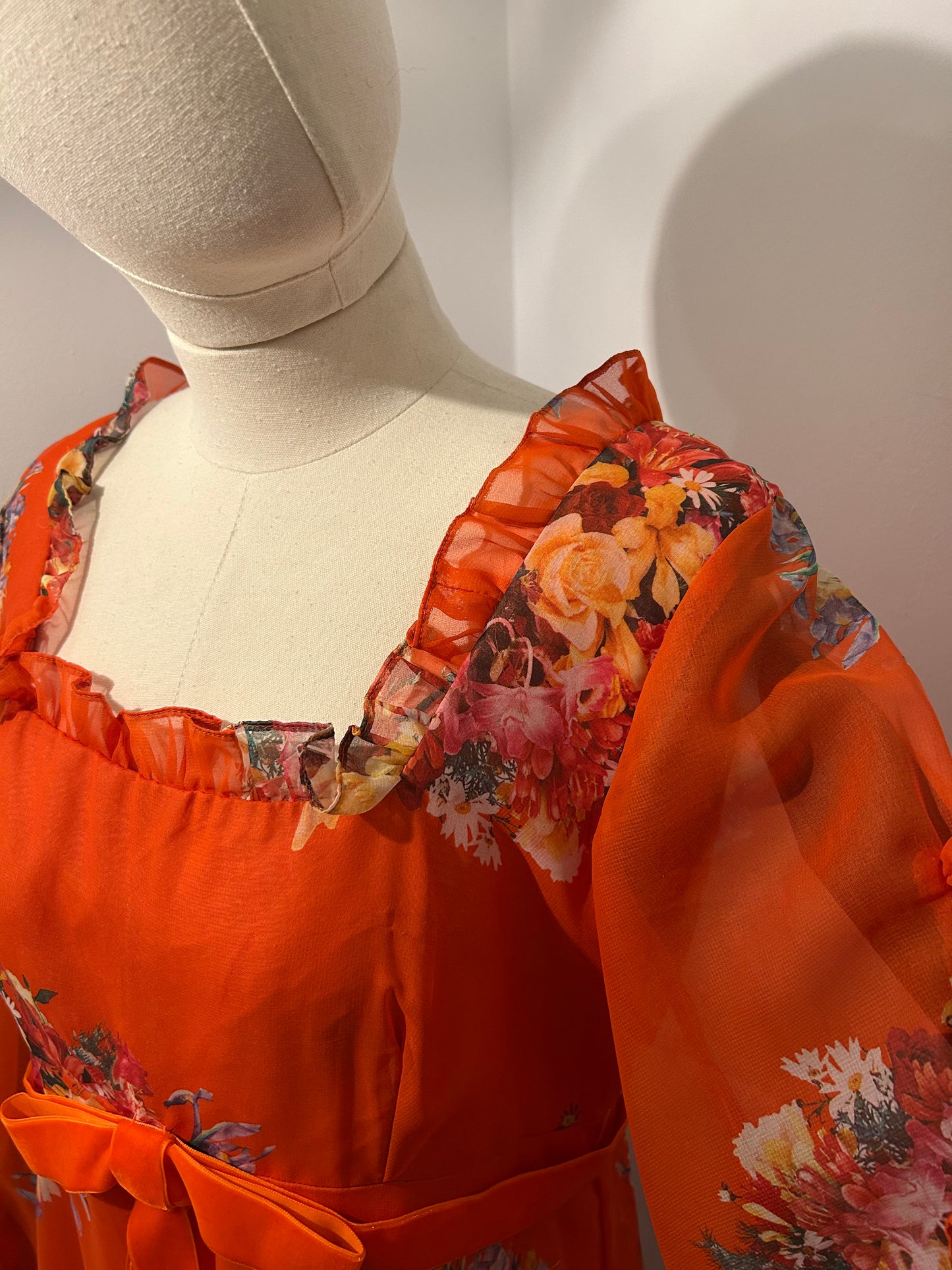 Orange Floral Ruffle Dress