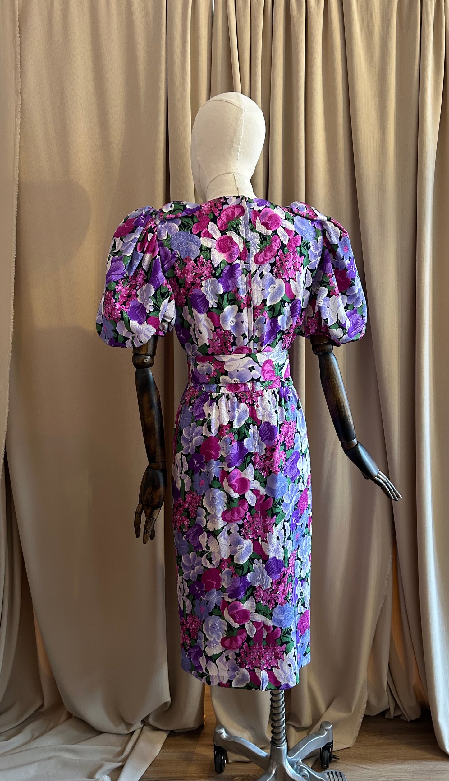 Floral Silk Balloon Sleeve Dress