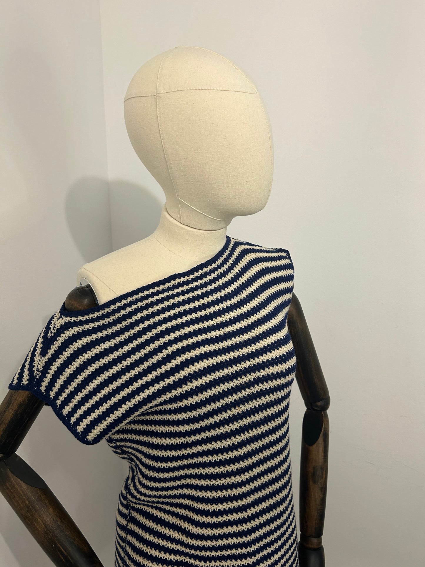 Hand Knitted Navy and Cream Tank