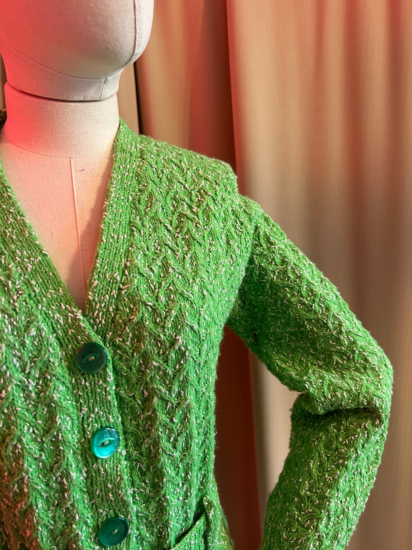 Bright Green Hand Knitted Cardigan