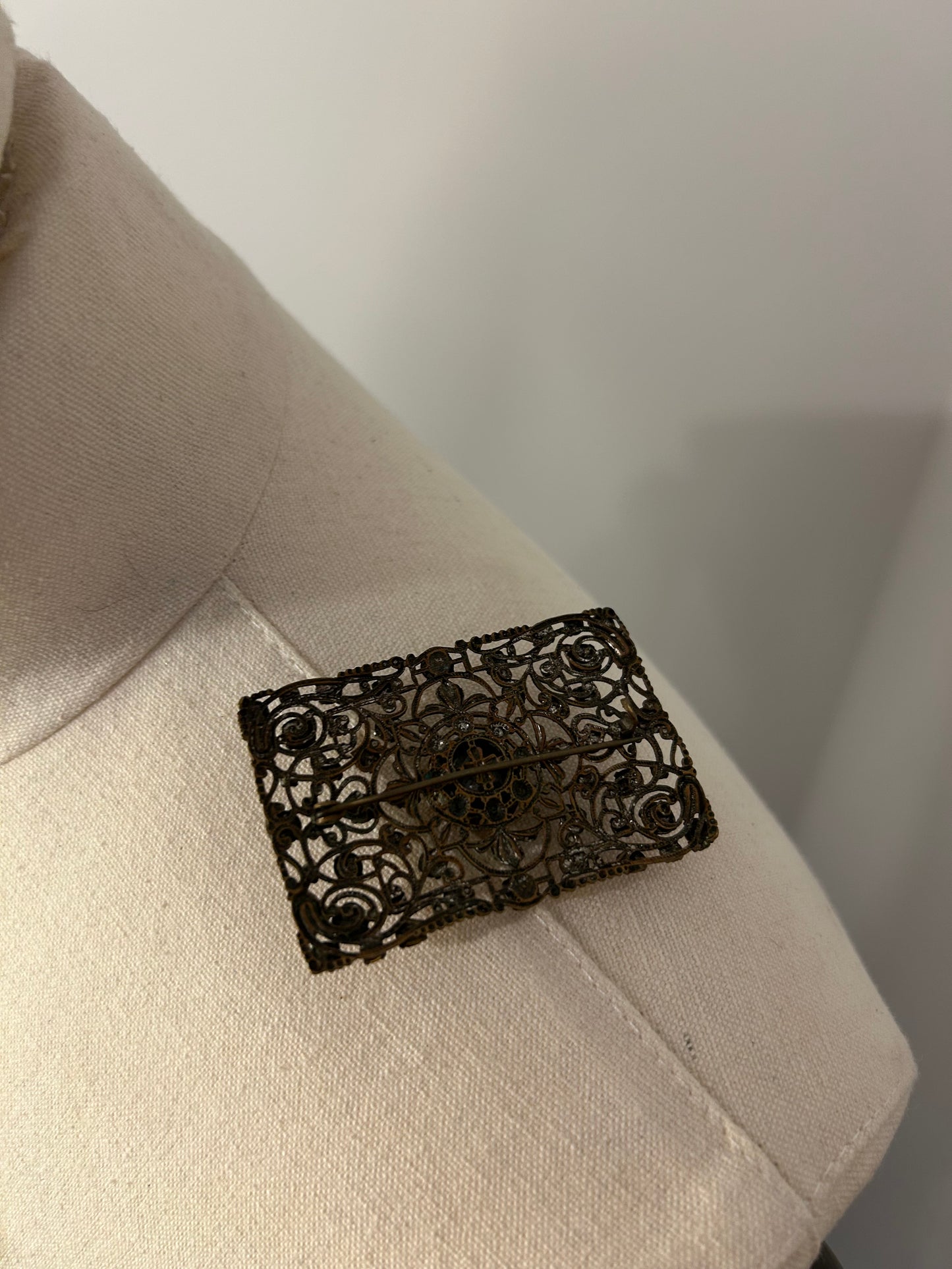 Orange Diamanté Filigree Brooch