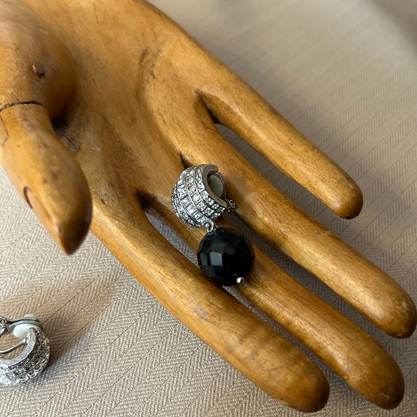 Diamanté and Black Glass Clip Ons