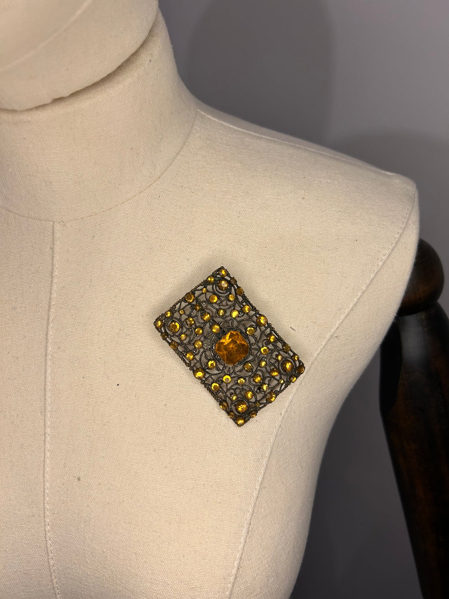 Orange Diamanté Filigree Brooch