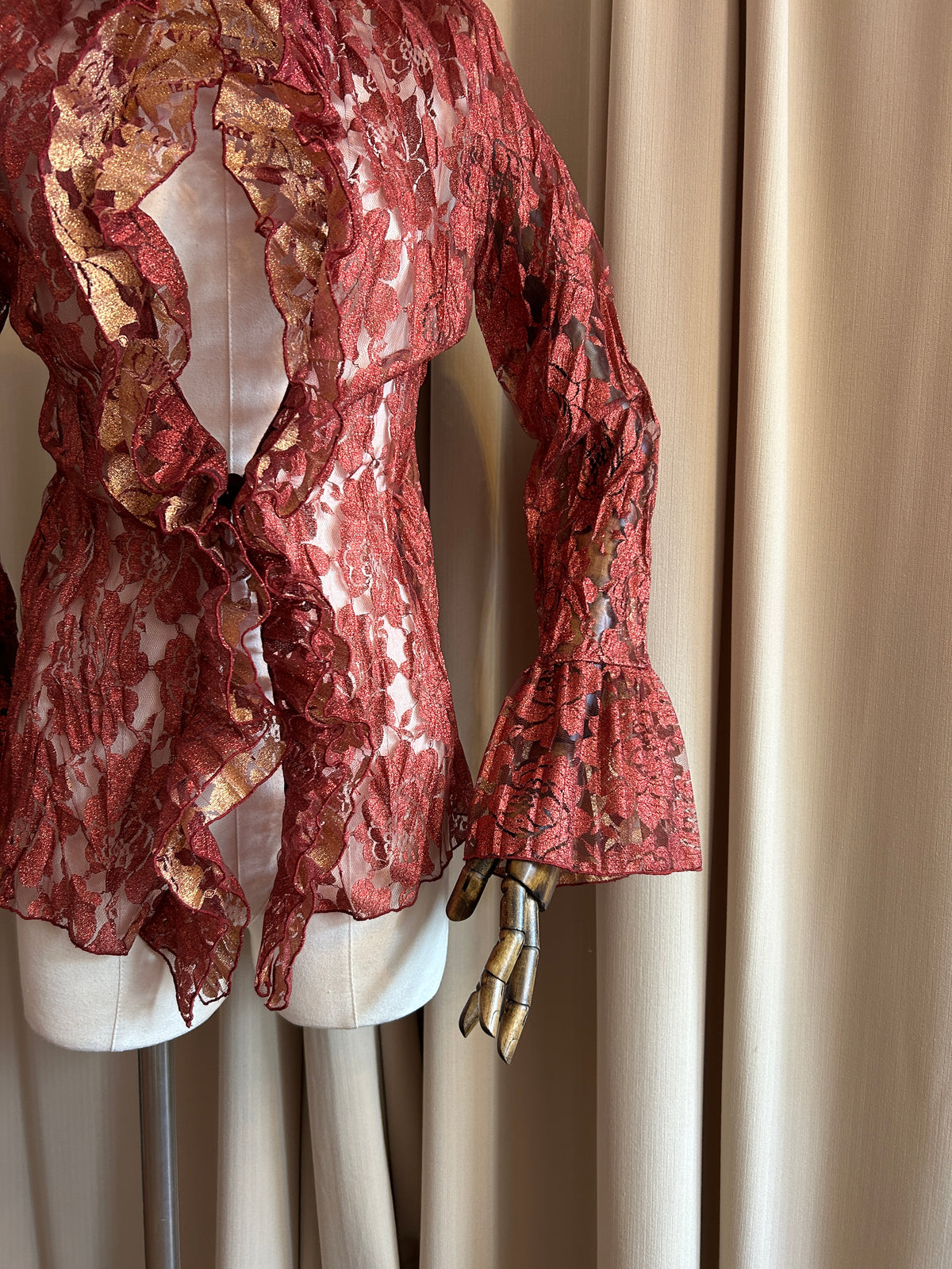 Red and Gold Lace Cardigan
