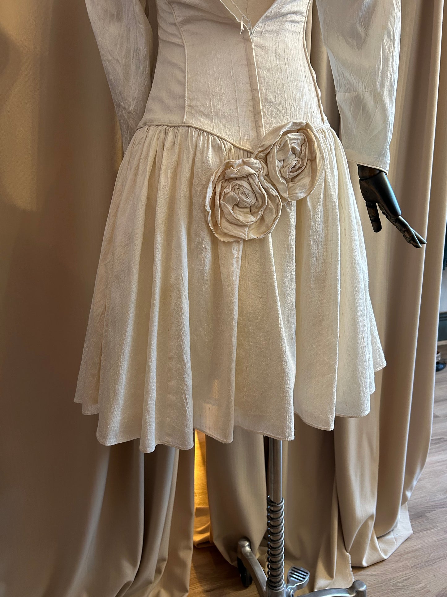 Raw Silk and Floral Appliqué dress
