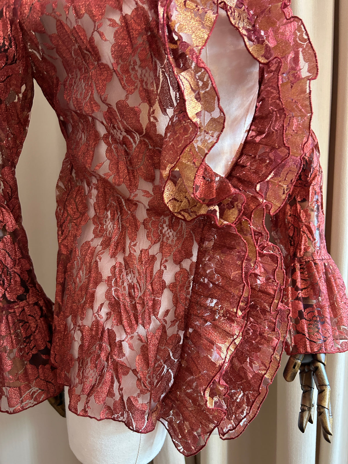 Red and Gold Lace Cardigan