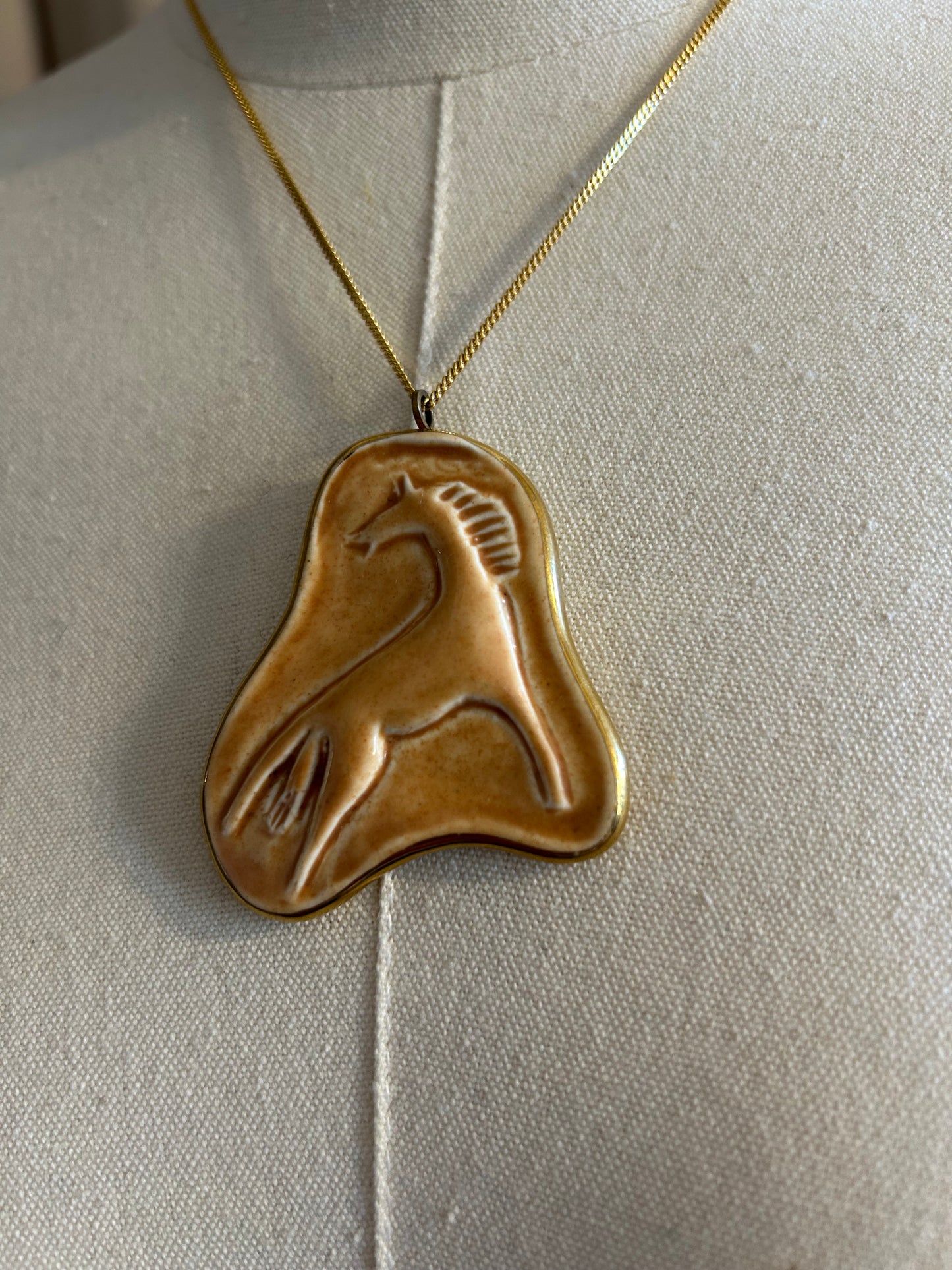 Midcentury Ceramic Horse Necklace