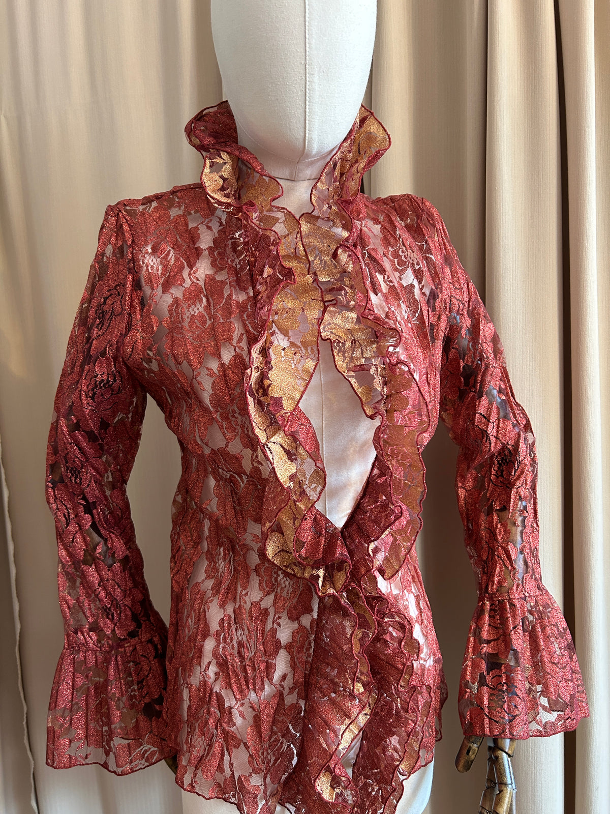Red and Gold Lace Cardigan