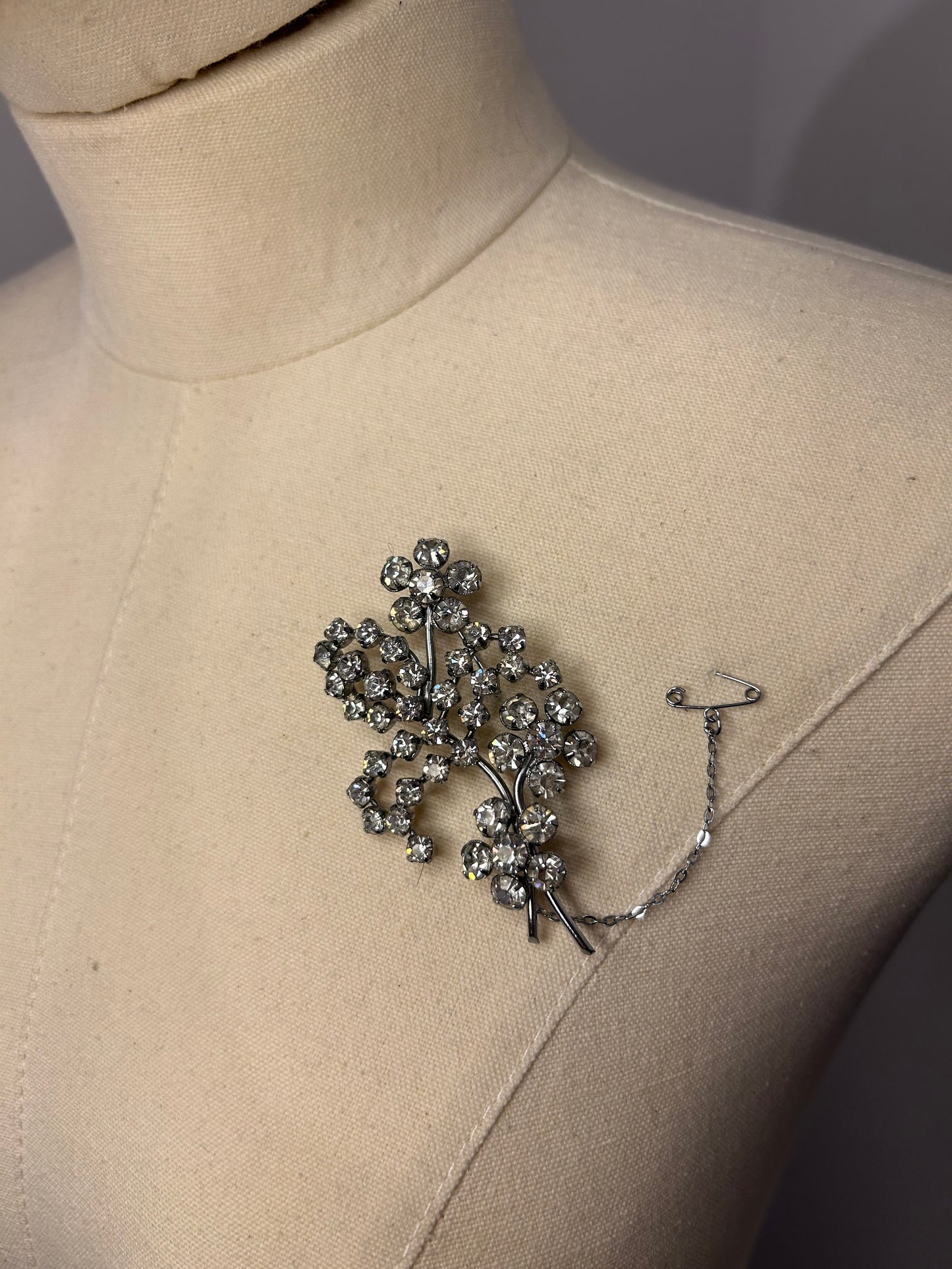 Diamanté Floral Spray Brooch