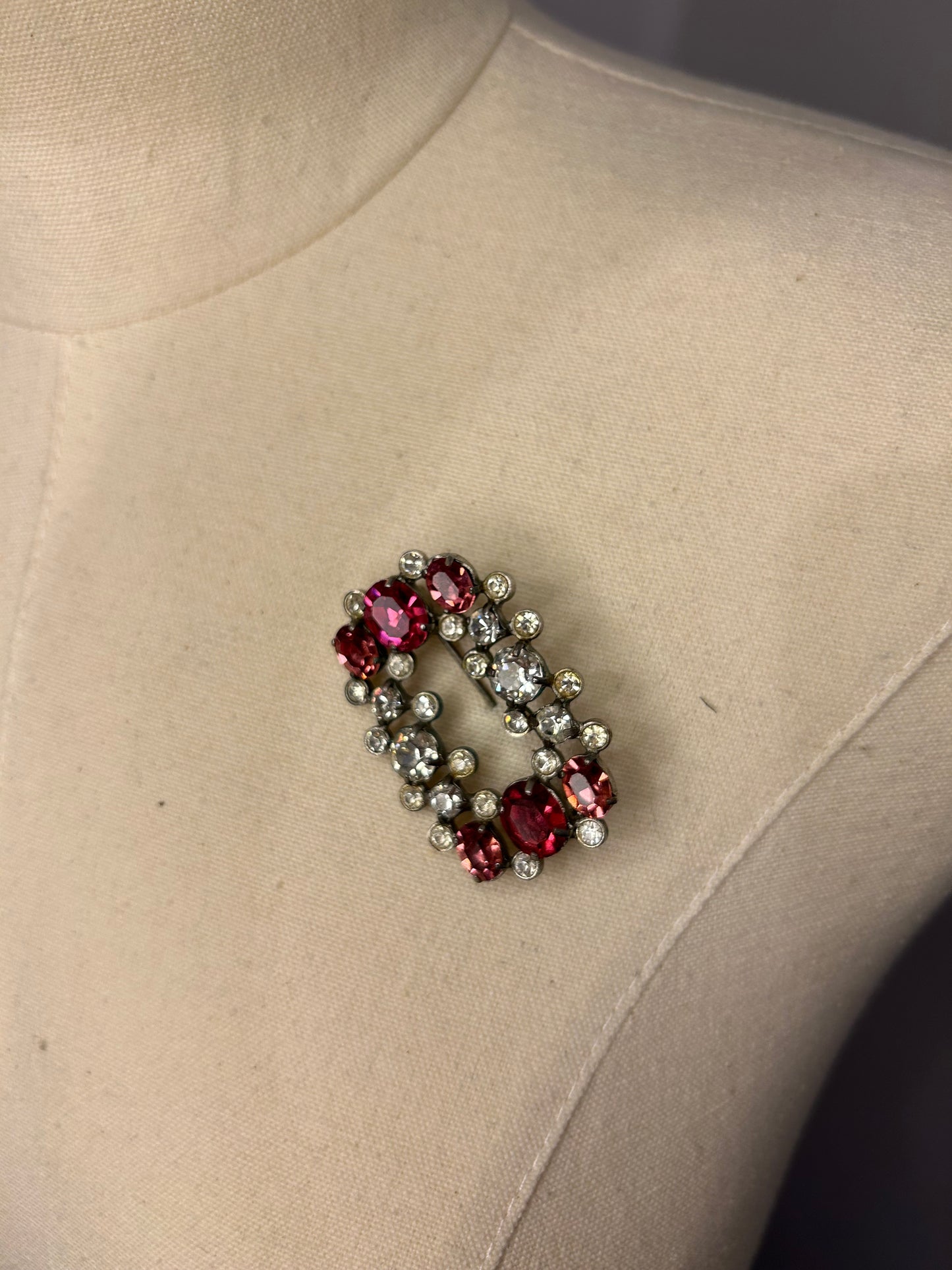 Pink and Silver Diamanté Brooch