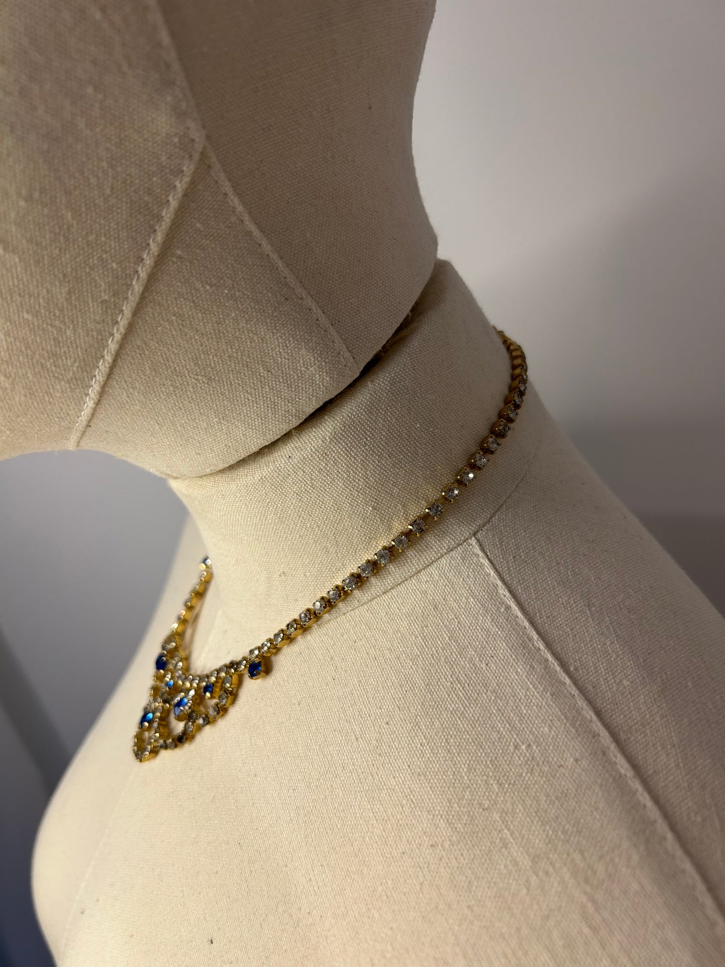 Blue and Gold Diamanté necklace