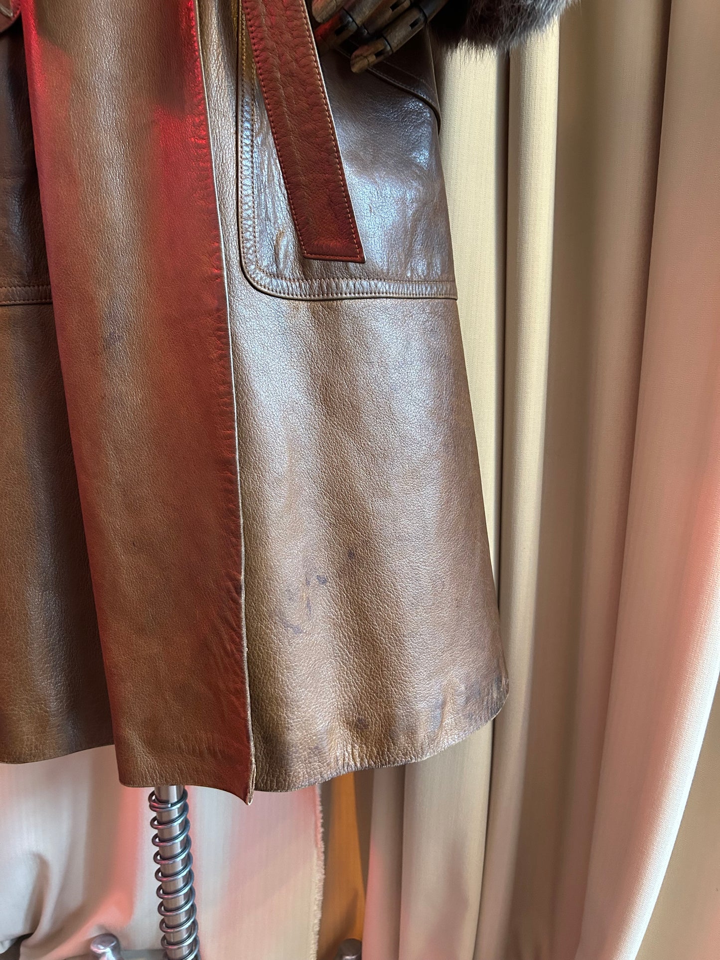 1970s Leather and Fox Fur Penny Lane Coat