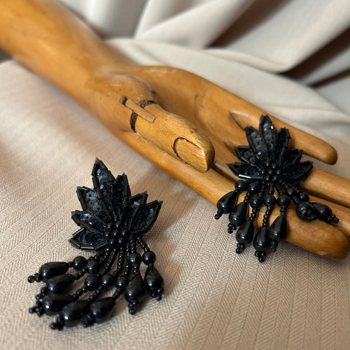 Statement Black Beaded Clip On