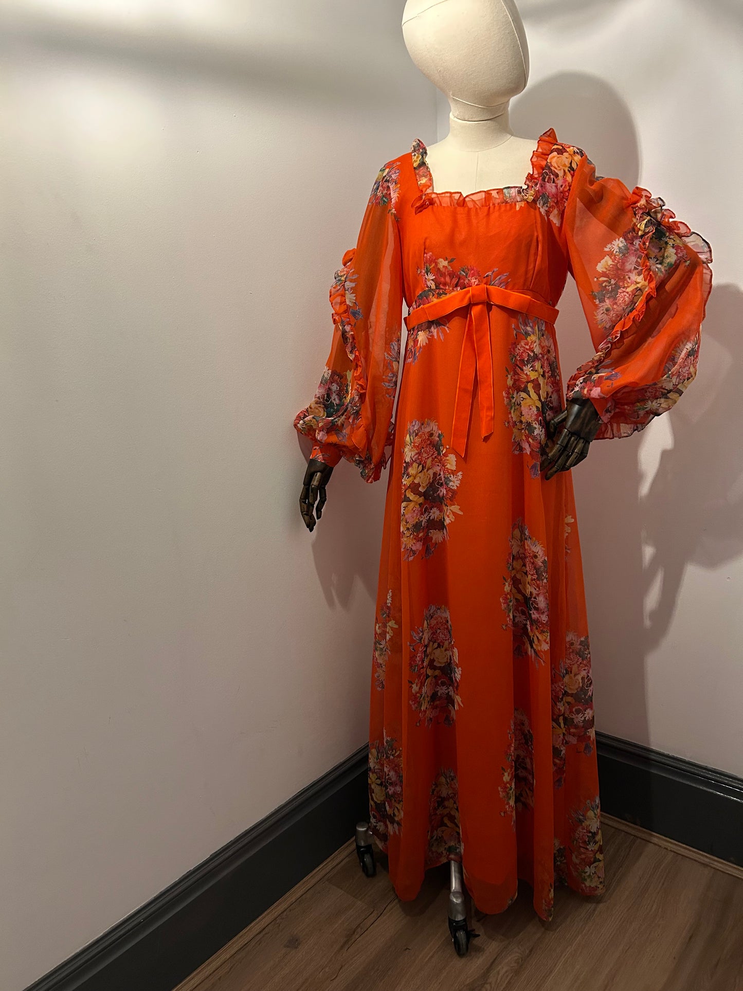 Orange Floral Ruffle Dress