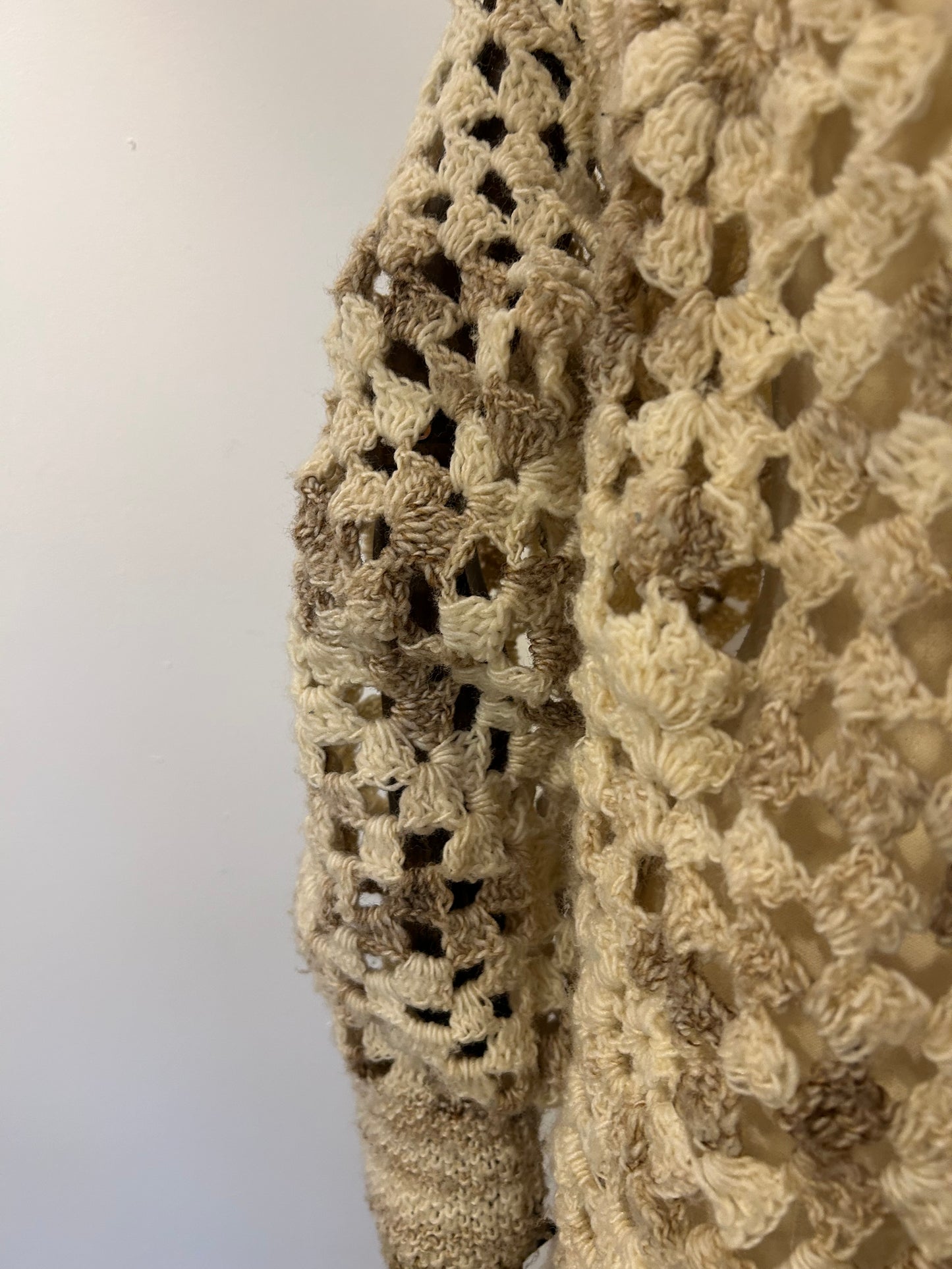 Cream and Brown Crochet Cardigan