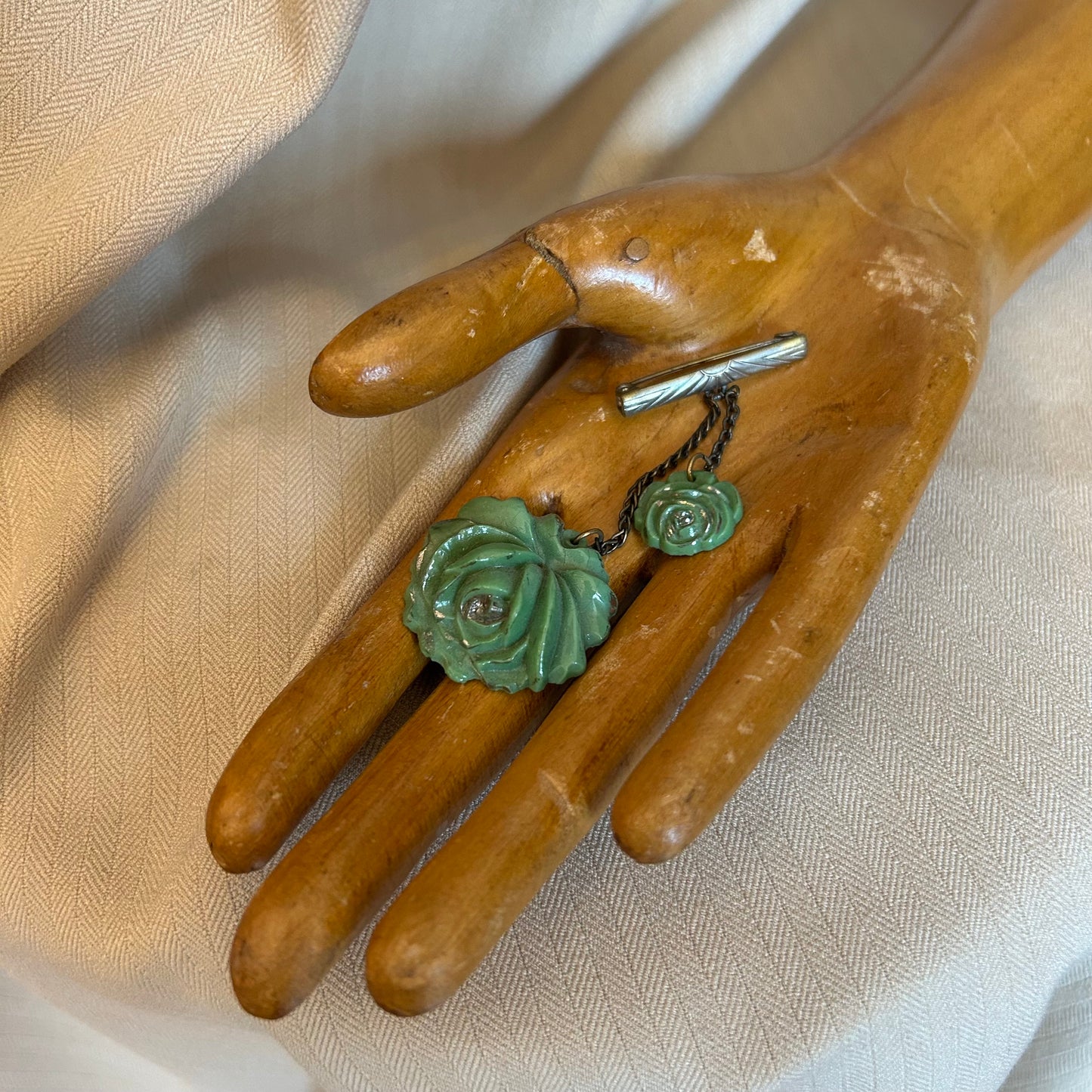 Two Green Flowers Brooch