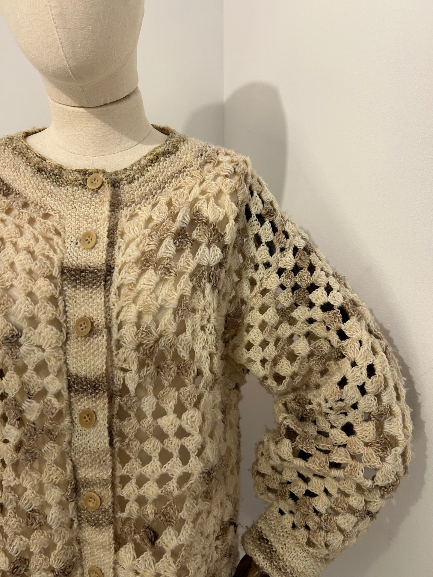 Cream and Brown Crochet Cardigan