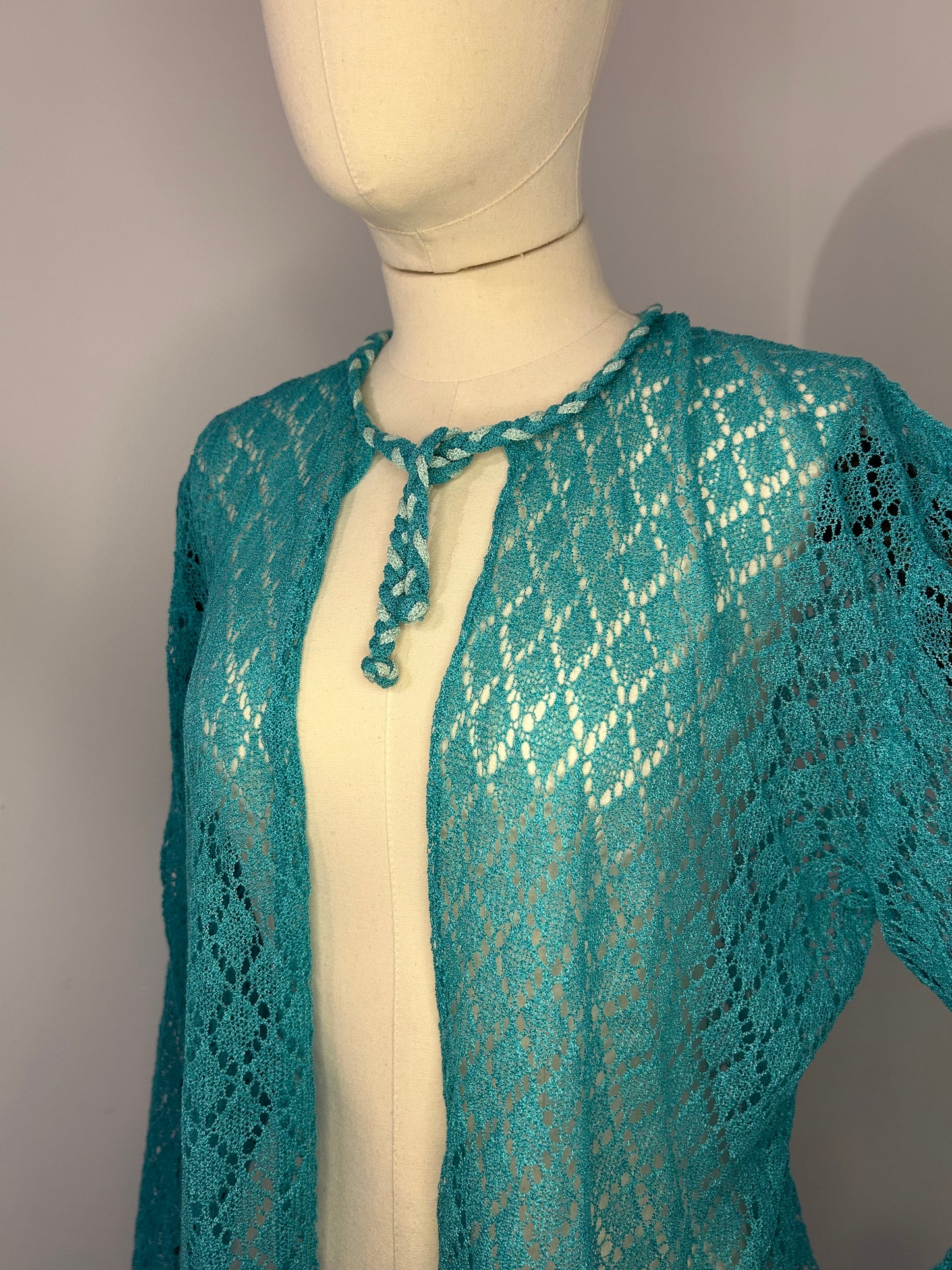 Teal Crochet Cardigan