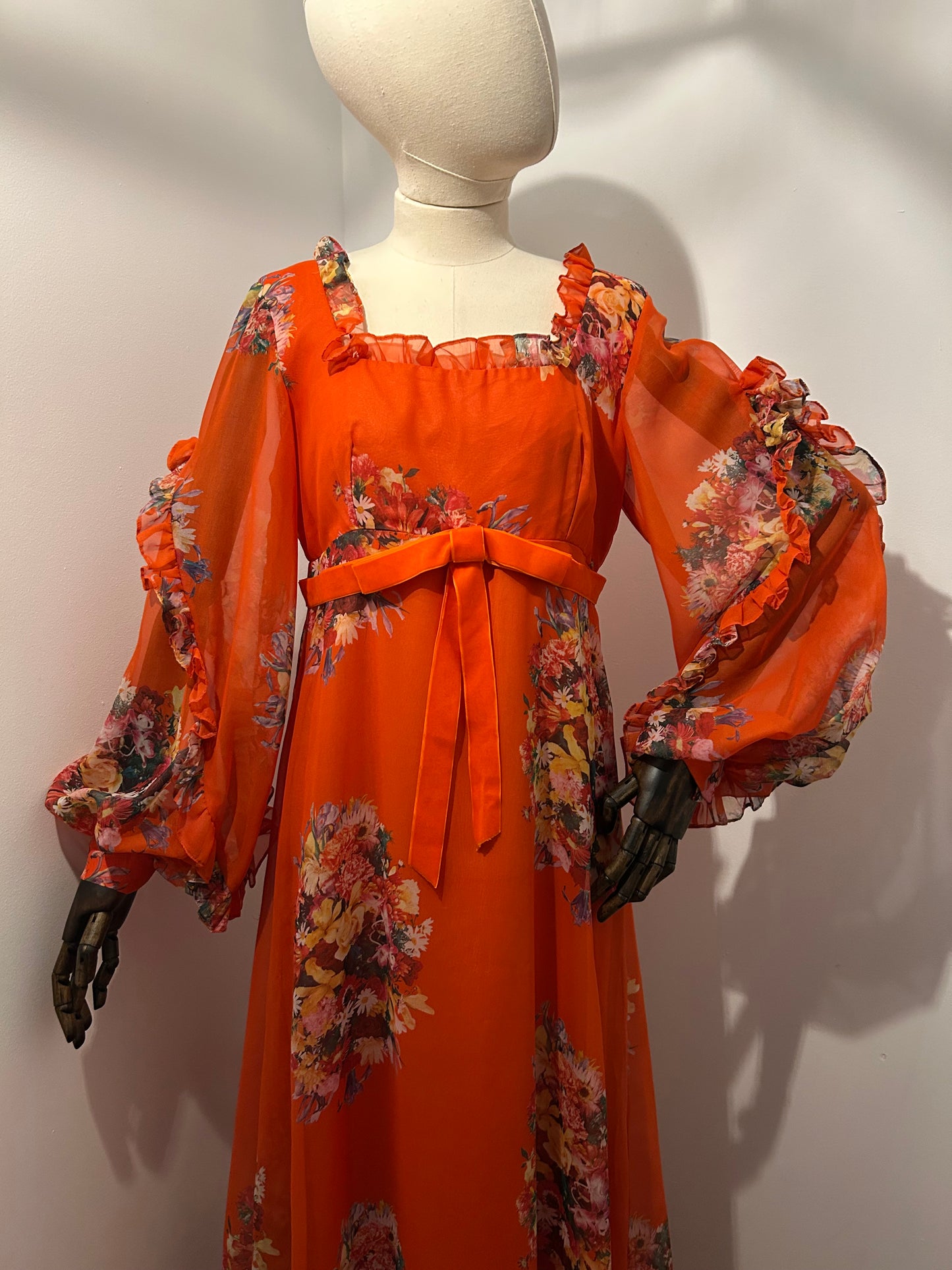 Orange Floral Ruffle Dress
