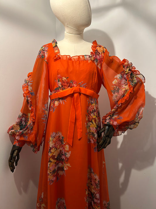 Orange Floral Ruffle Dress