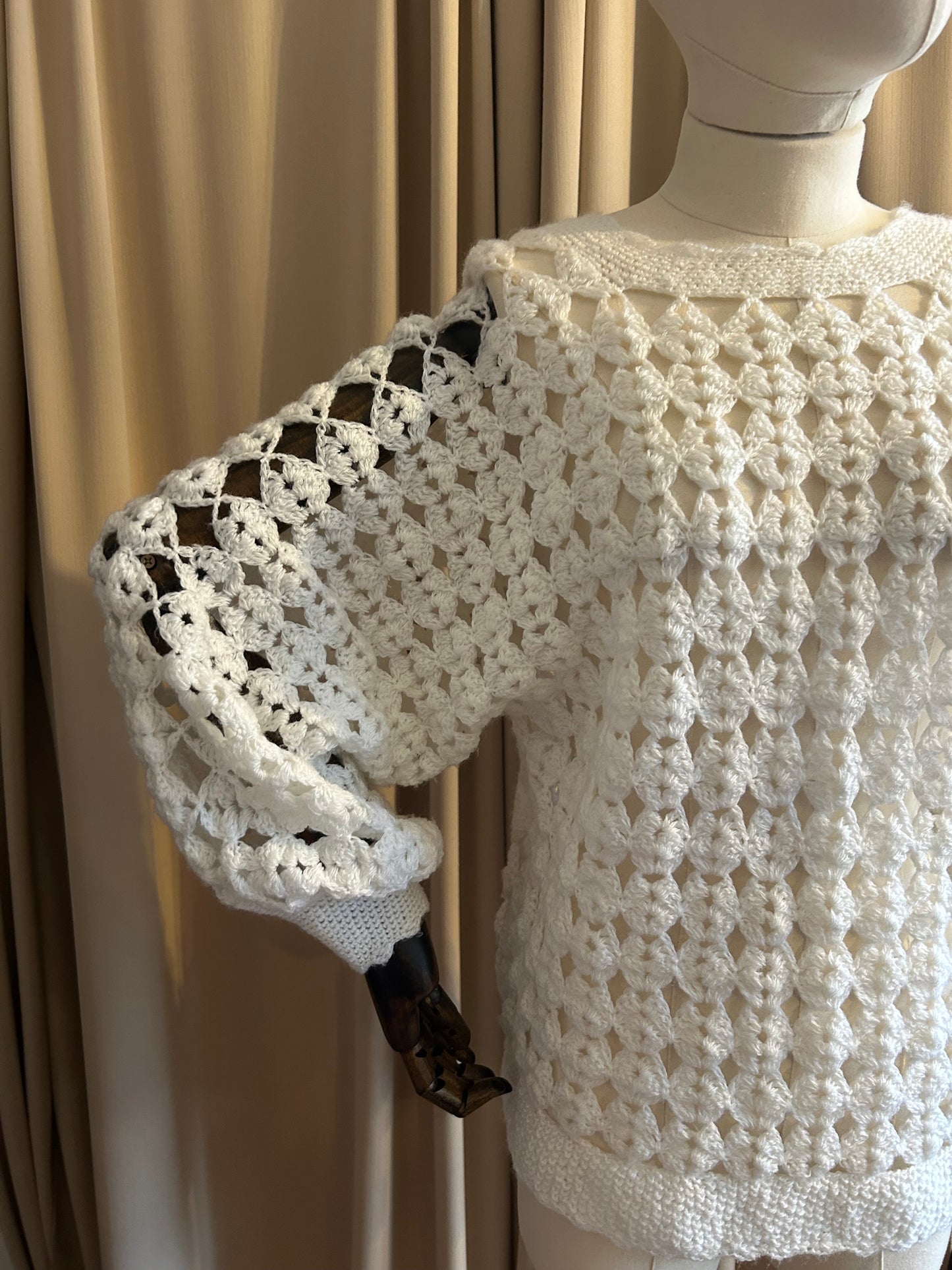 White Crochet Balloon Sleeve Jumper