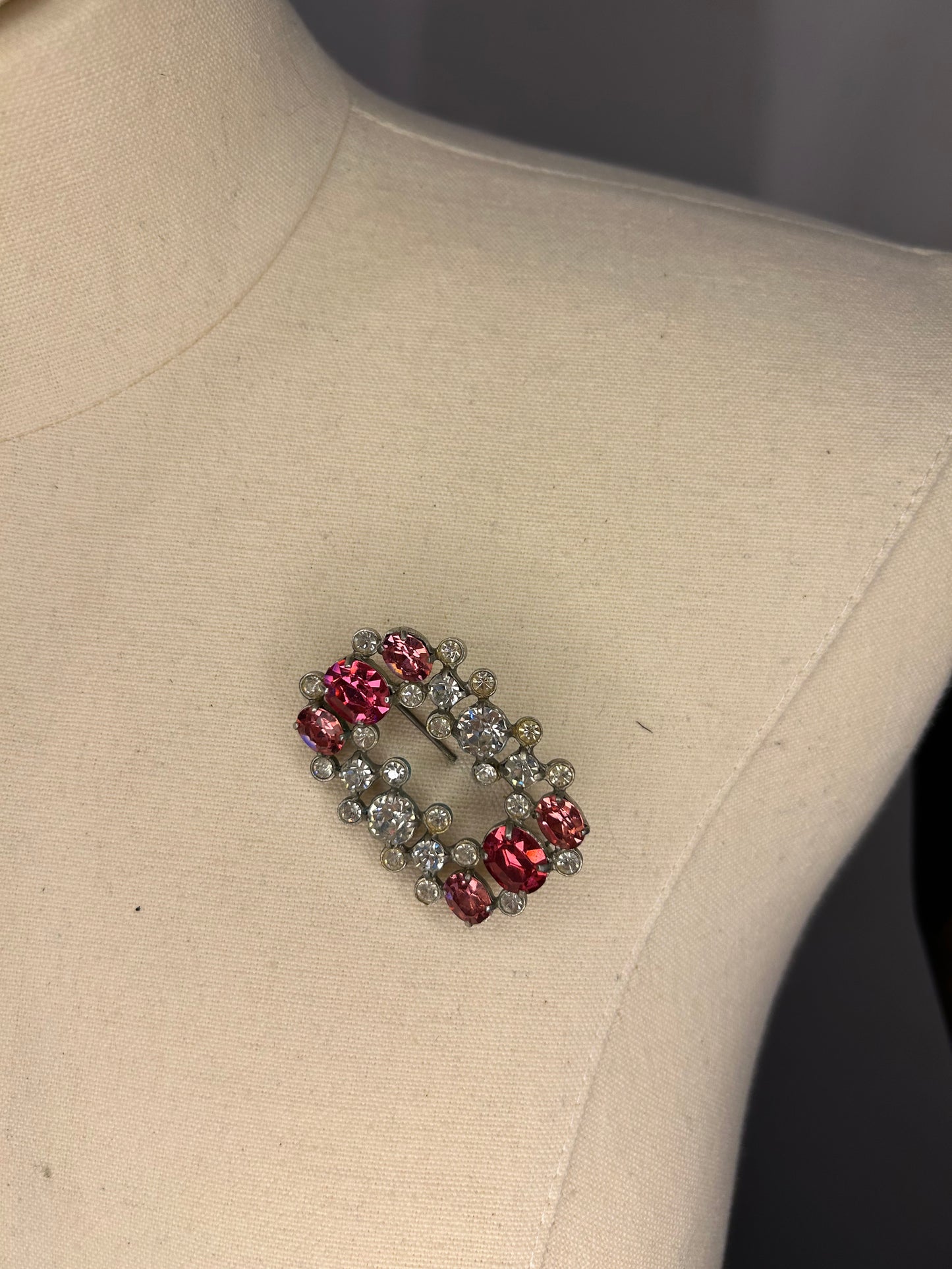 Pink and Silver Diamanté Brooch