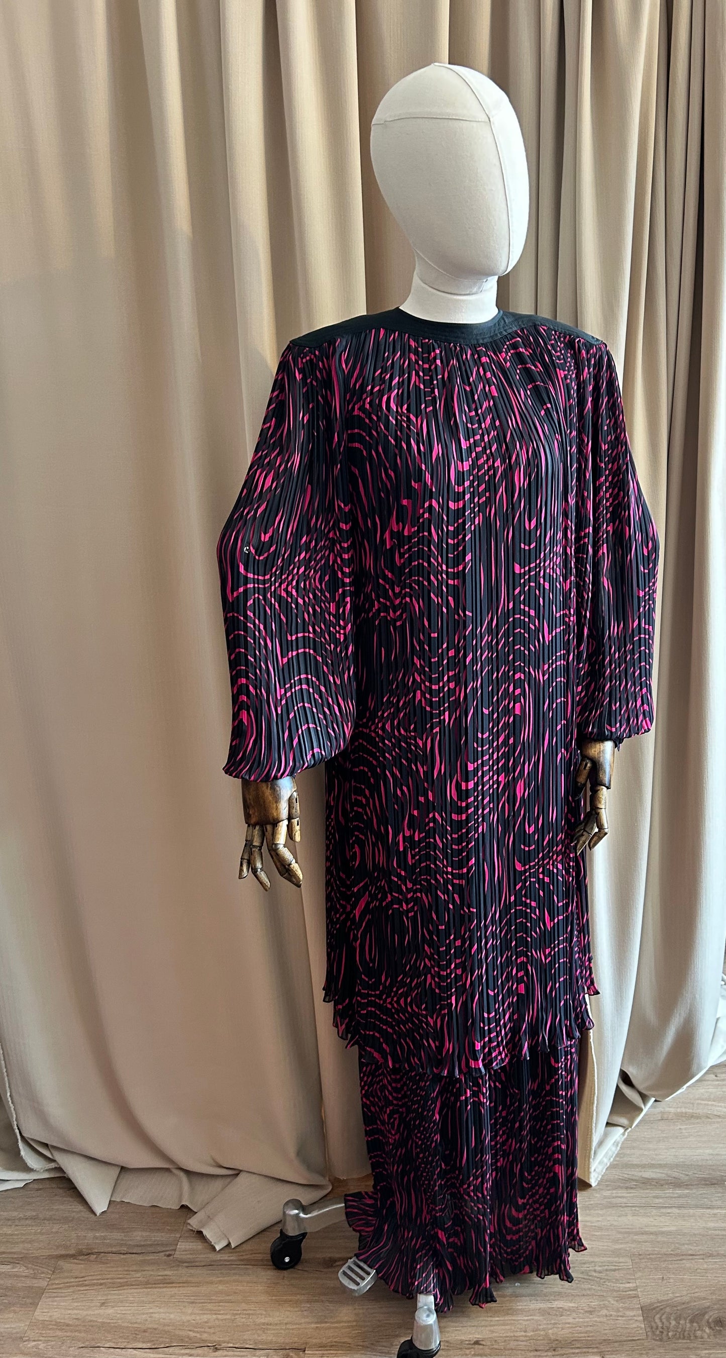 Black and Pink Pleat Dress