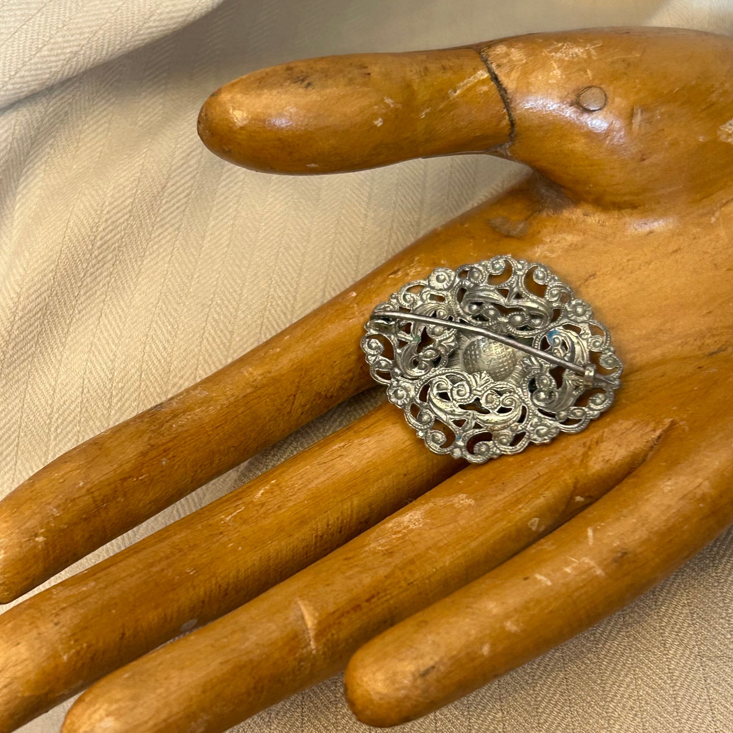 Silver Tone Filigree Brooch