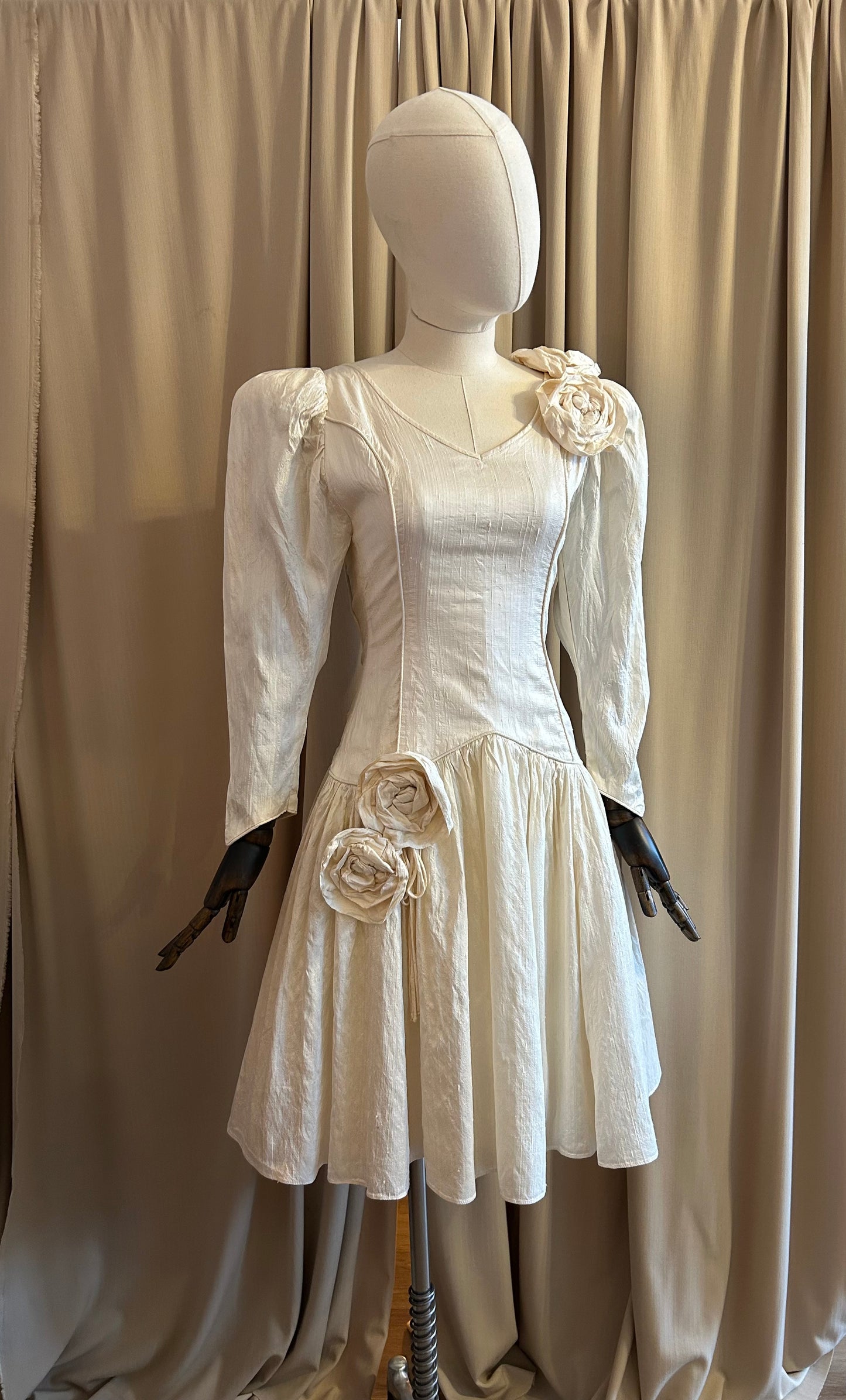 Raw Silk and Floral Appliqué dress