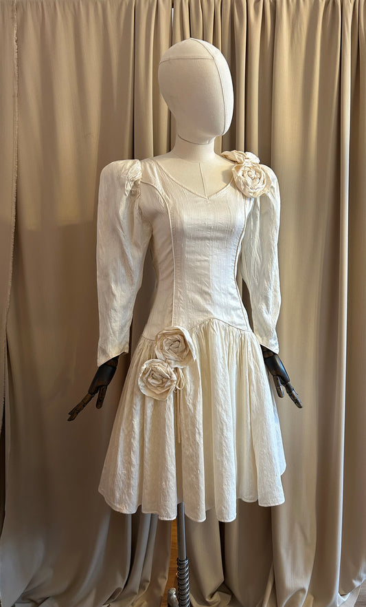 Raw Silk and Floral Appliqué dress