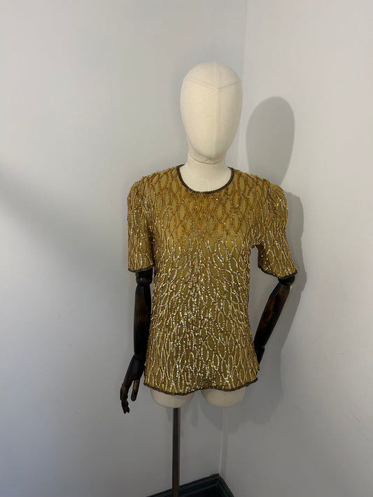 Gold Sequin Short Sleeve Top
