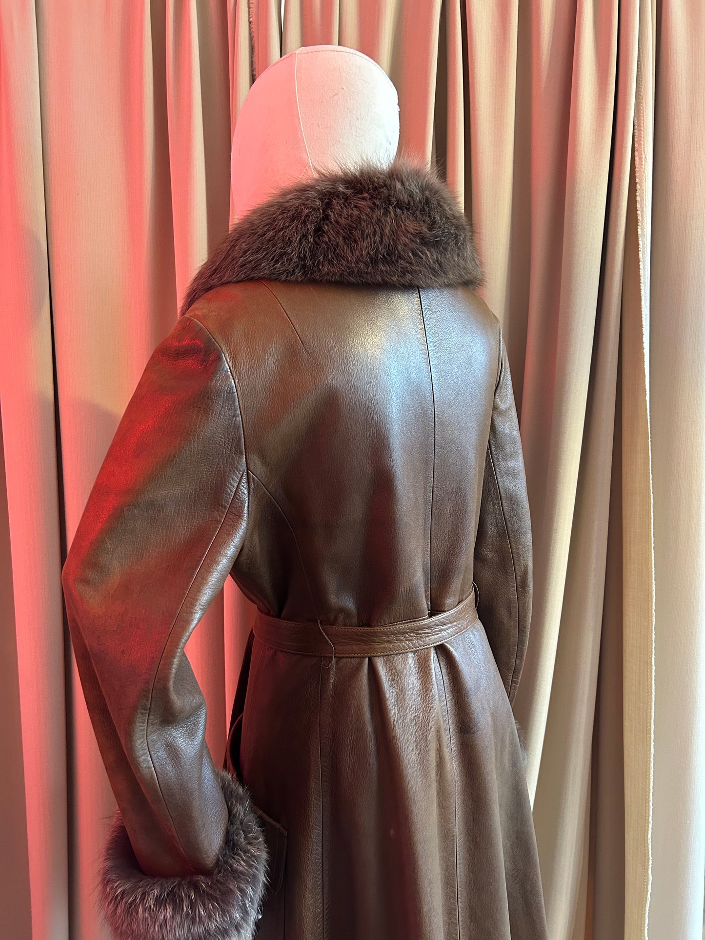 1970s Leather and Fox Fur Penny Lane Coat
