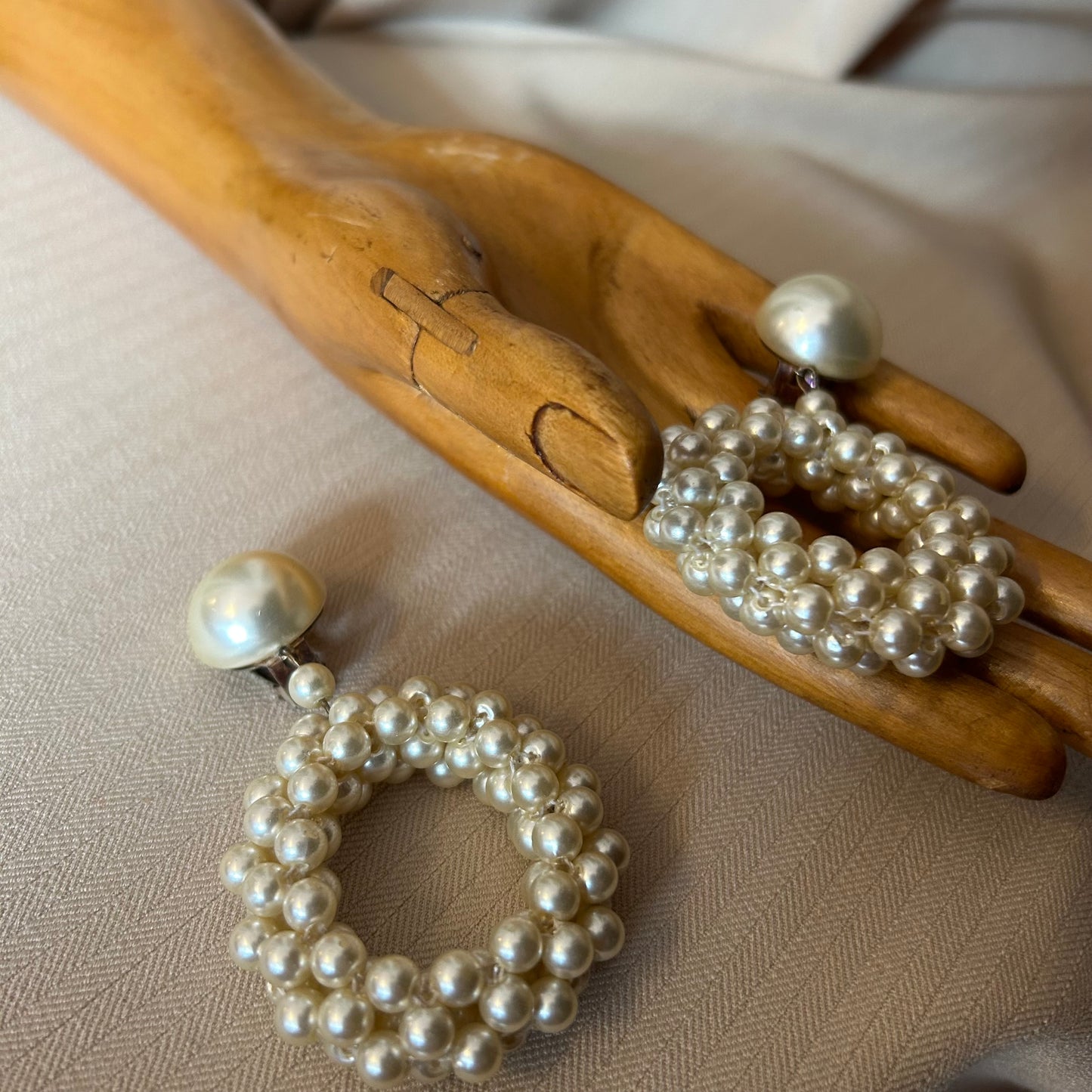 Large Circle Faux Pearl Clip Ons