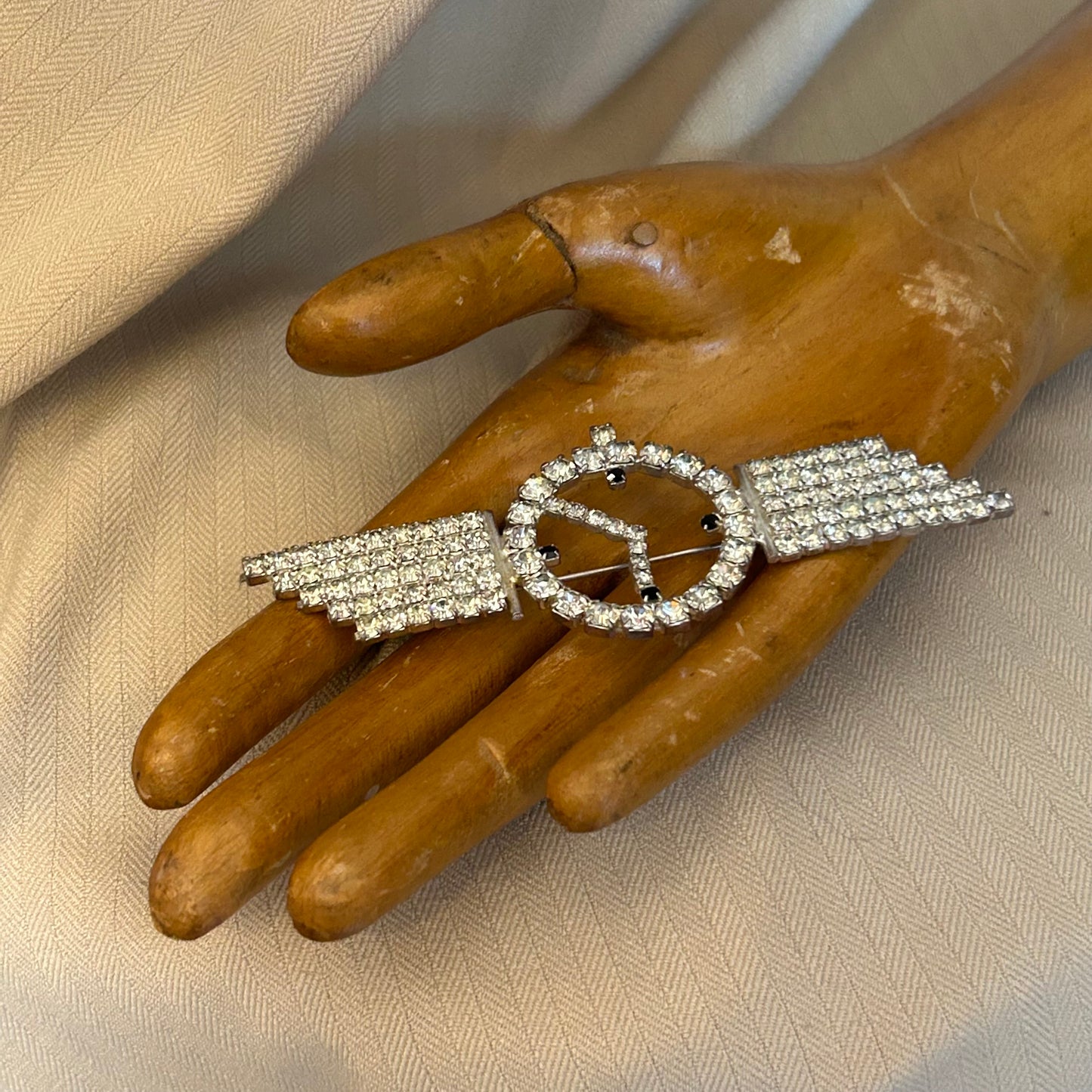 Large Rhinestone Clock Brooch